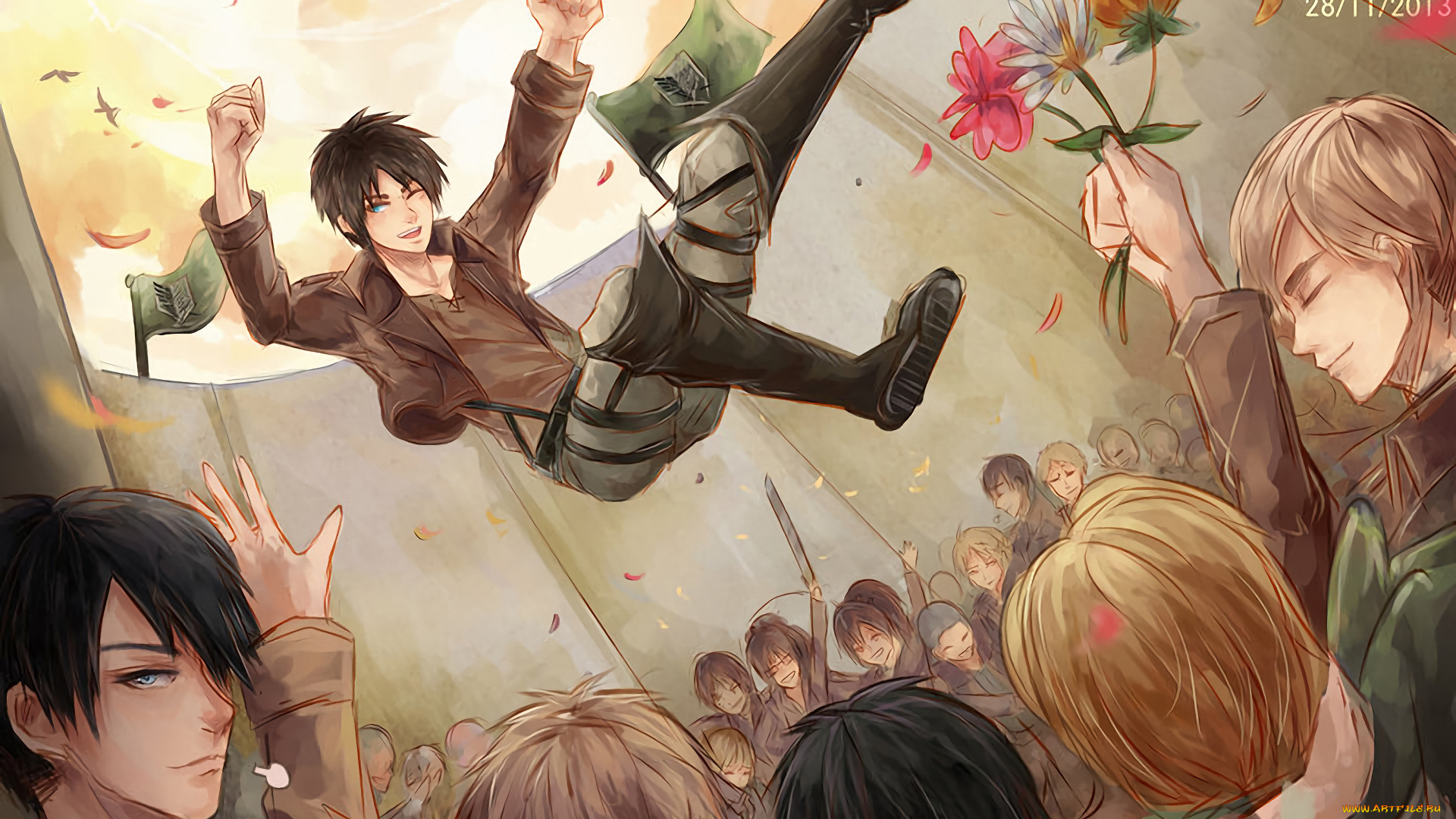 аниме, shingeki, no, kyojin, атака, титанов