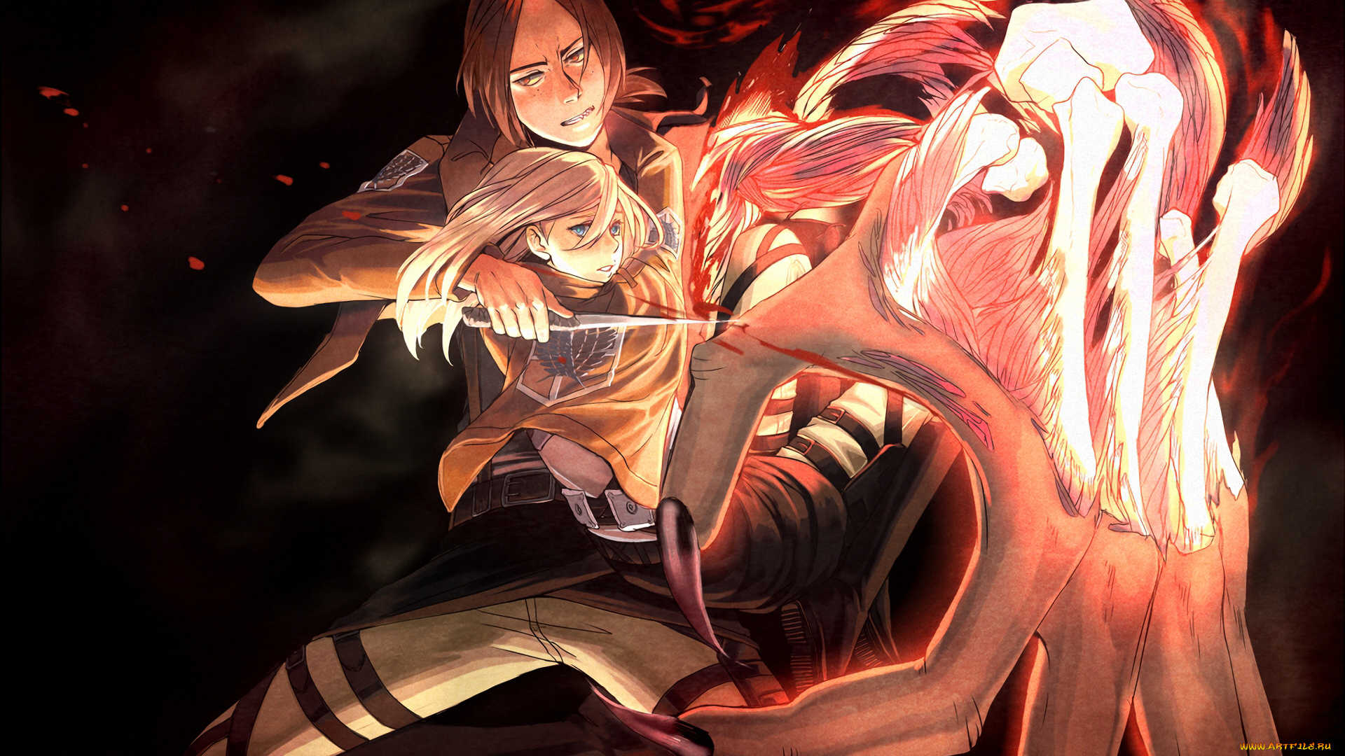 аниме, shingeki, no, kyojin, атака, титанов