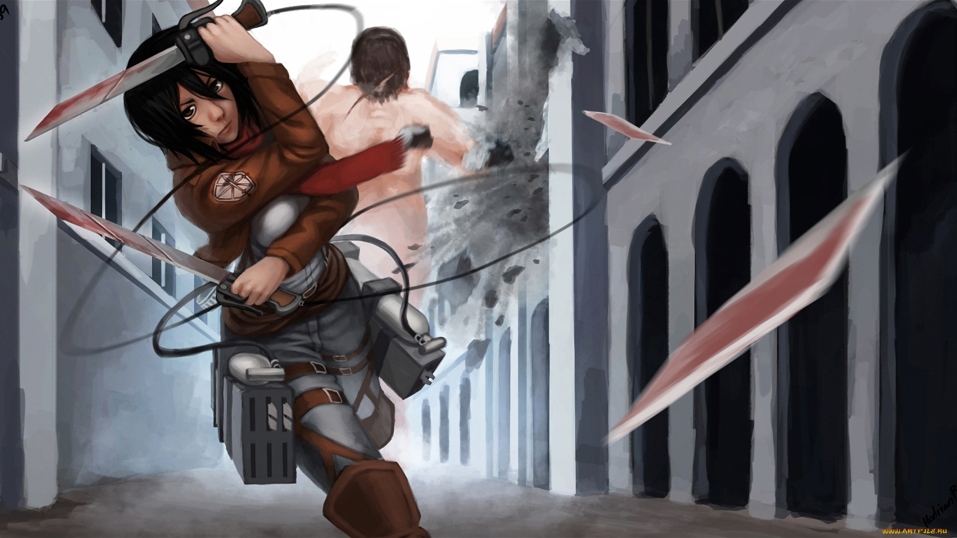 аниме, shingeki, no, kyojin, атака, титанов