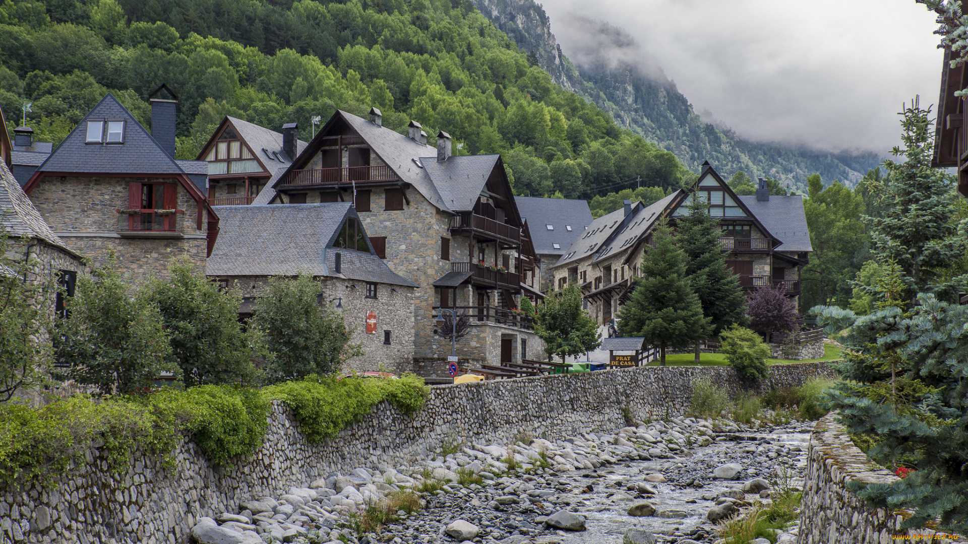 города, -, панорамы, поселок, горы