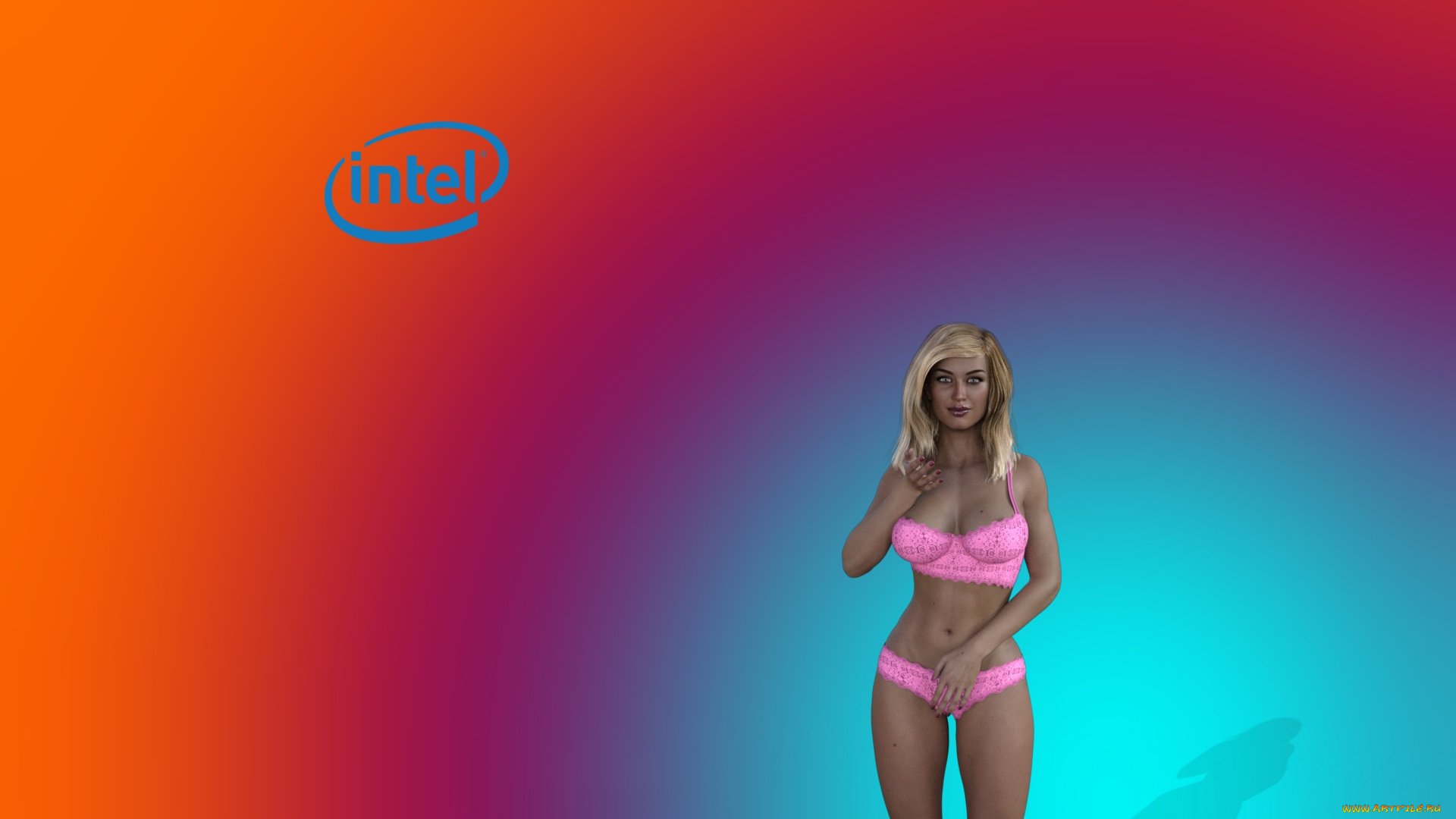 компьютеры, intel, девушка, взгляд, фон