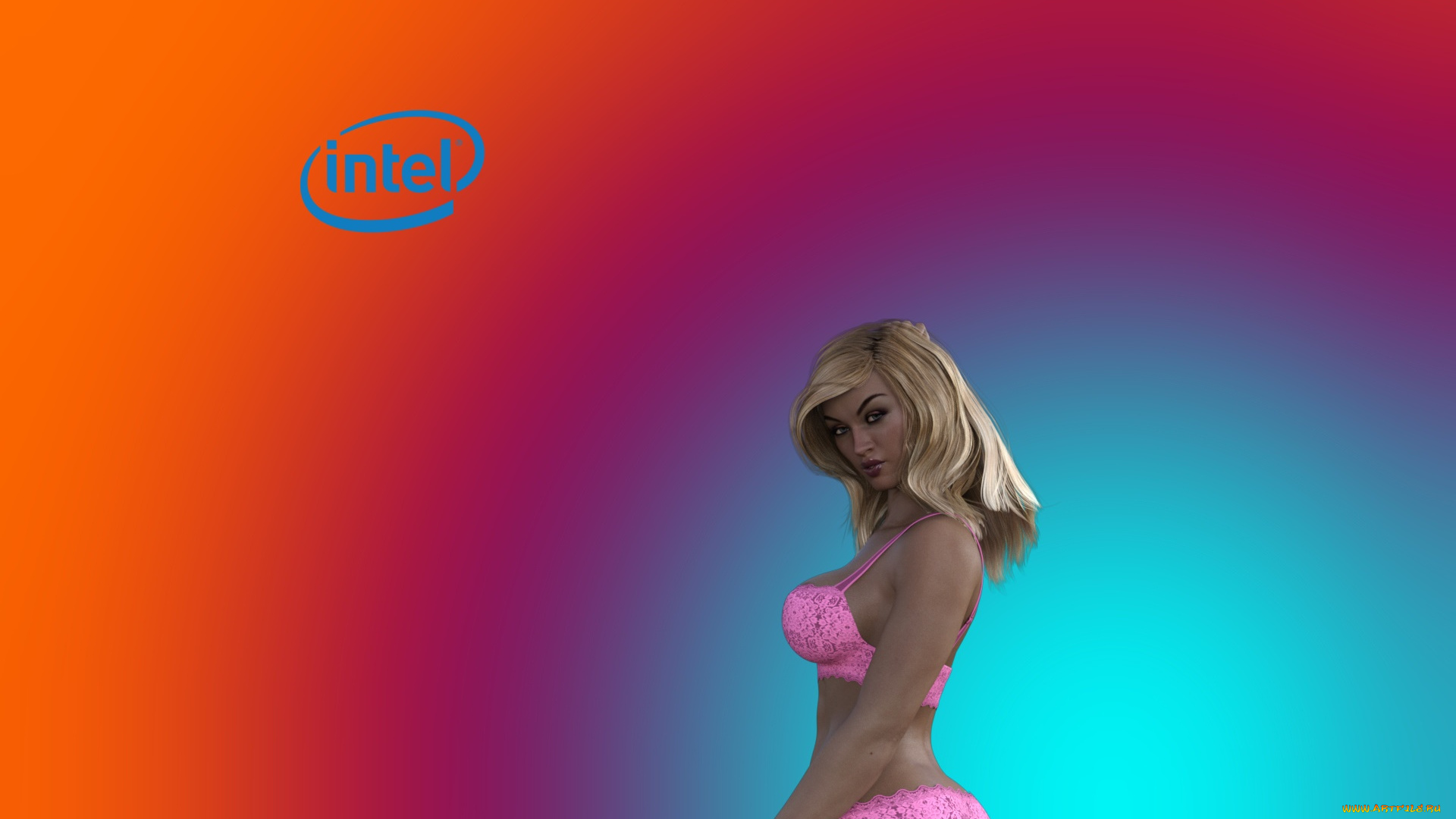 компьютеры, intel, девушка, взгляд, фон