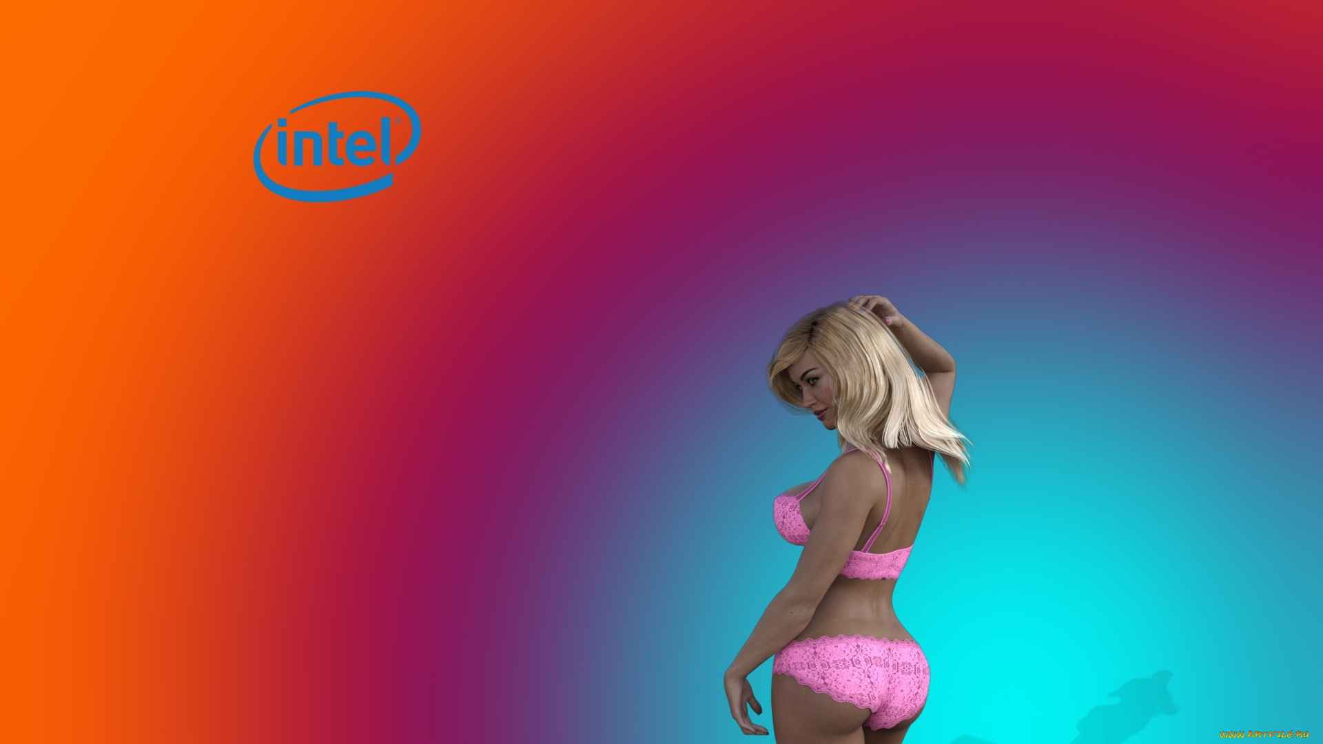 компьютеры, intel, девушка, взгляд, фон