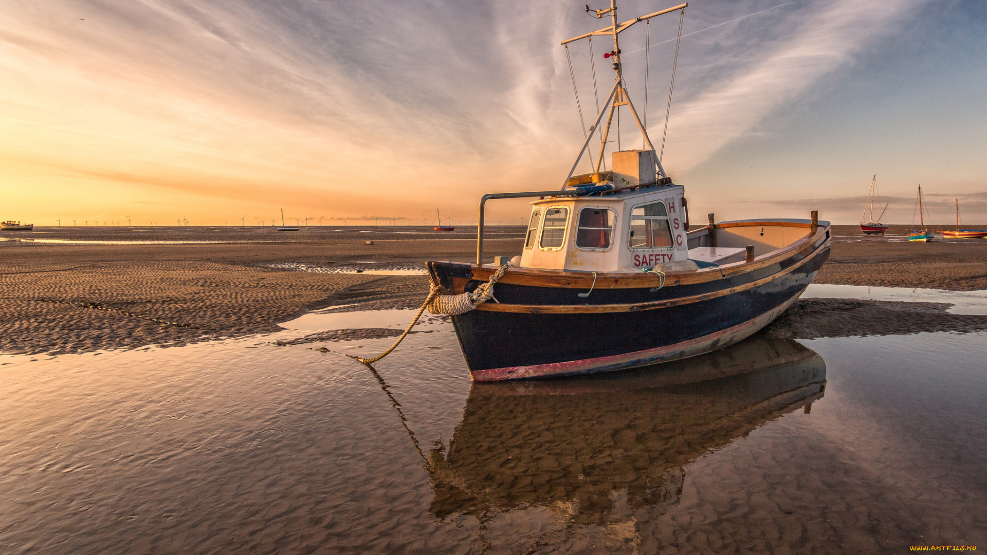 корабли, баркасы, , , буксиры, отлив