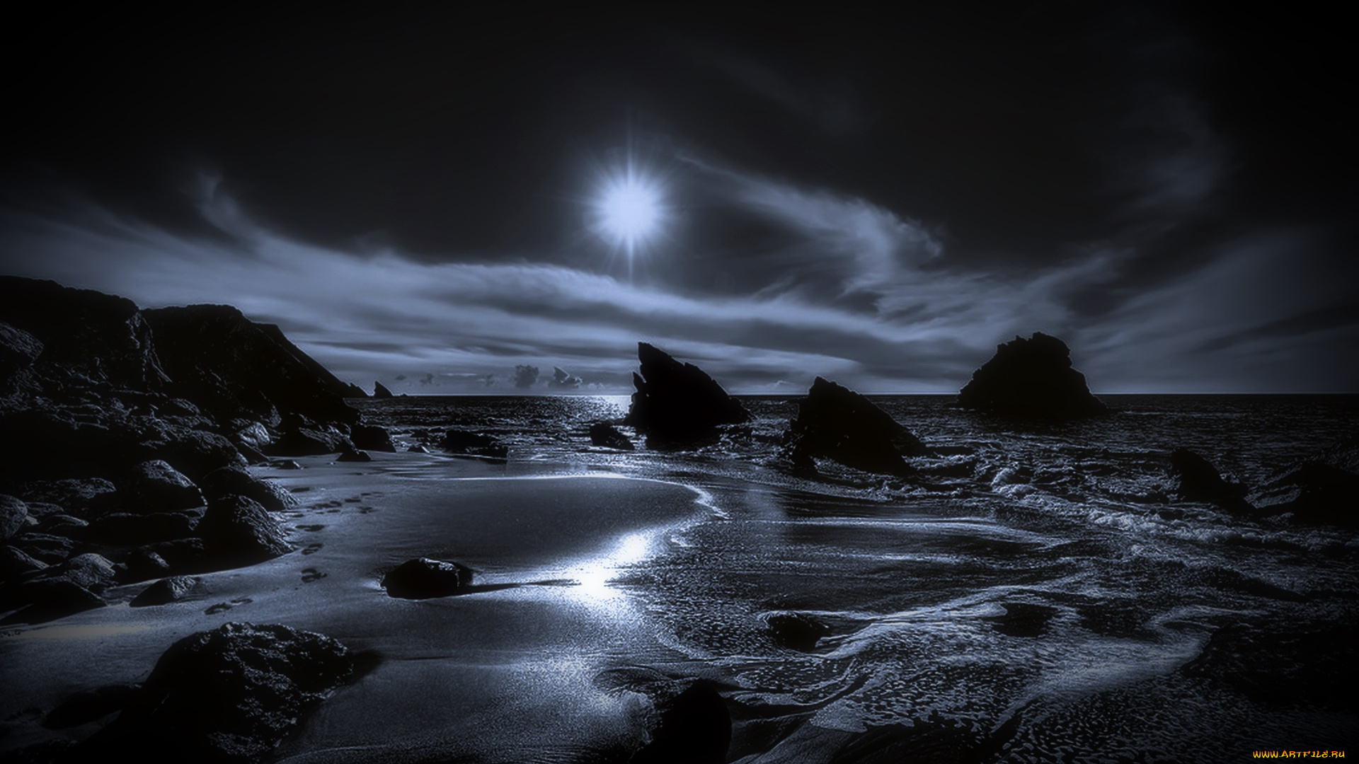 природа, побережье, облака, камни, море