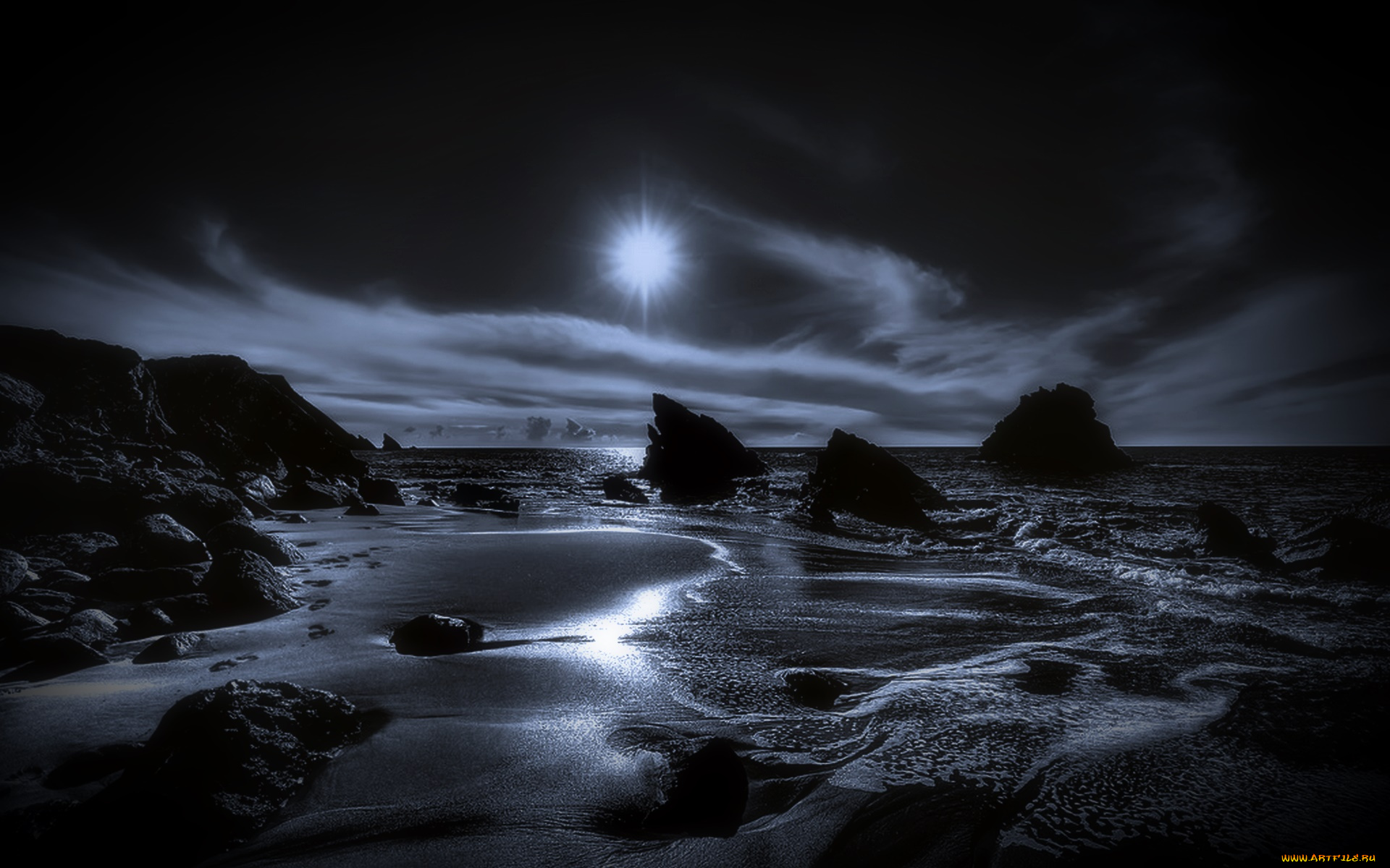 природа, побережье, облака, камни, море