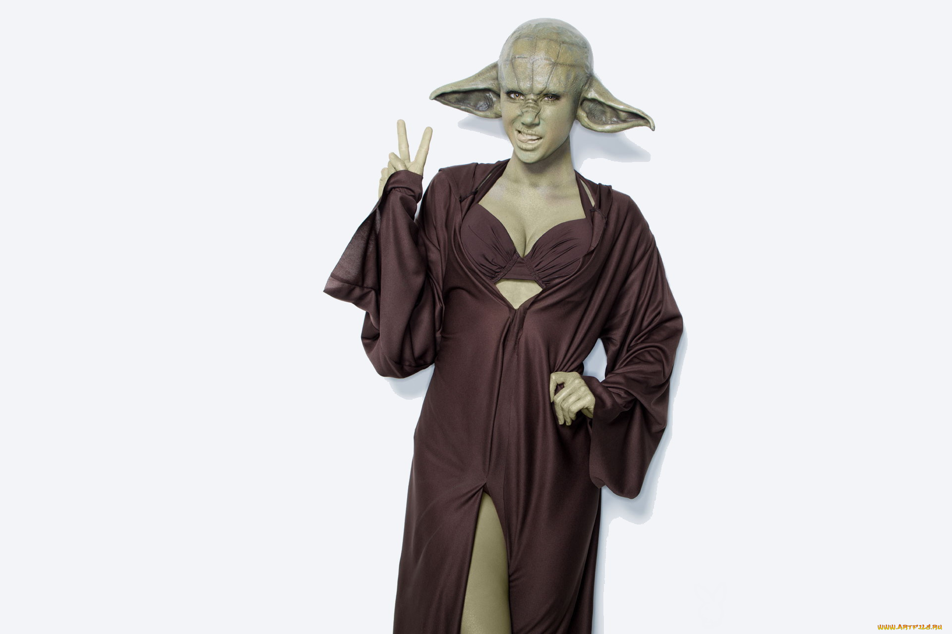 разное, cosplay, , косплей, йода, джедай, грим, star, wars, уши, язык, sara, jean, underwood