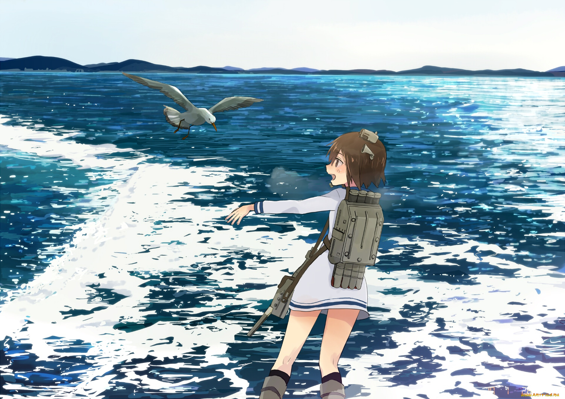 аниме, kantai, collection, фон, взгляд, девушка