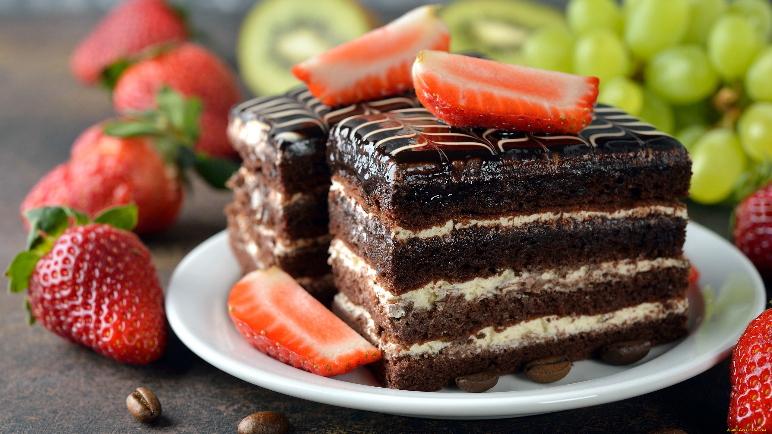 еда, торты, торт, виноград, клубника