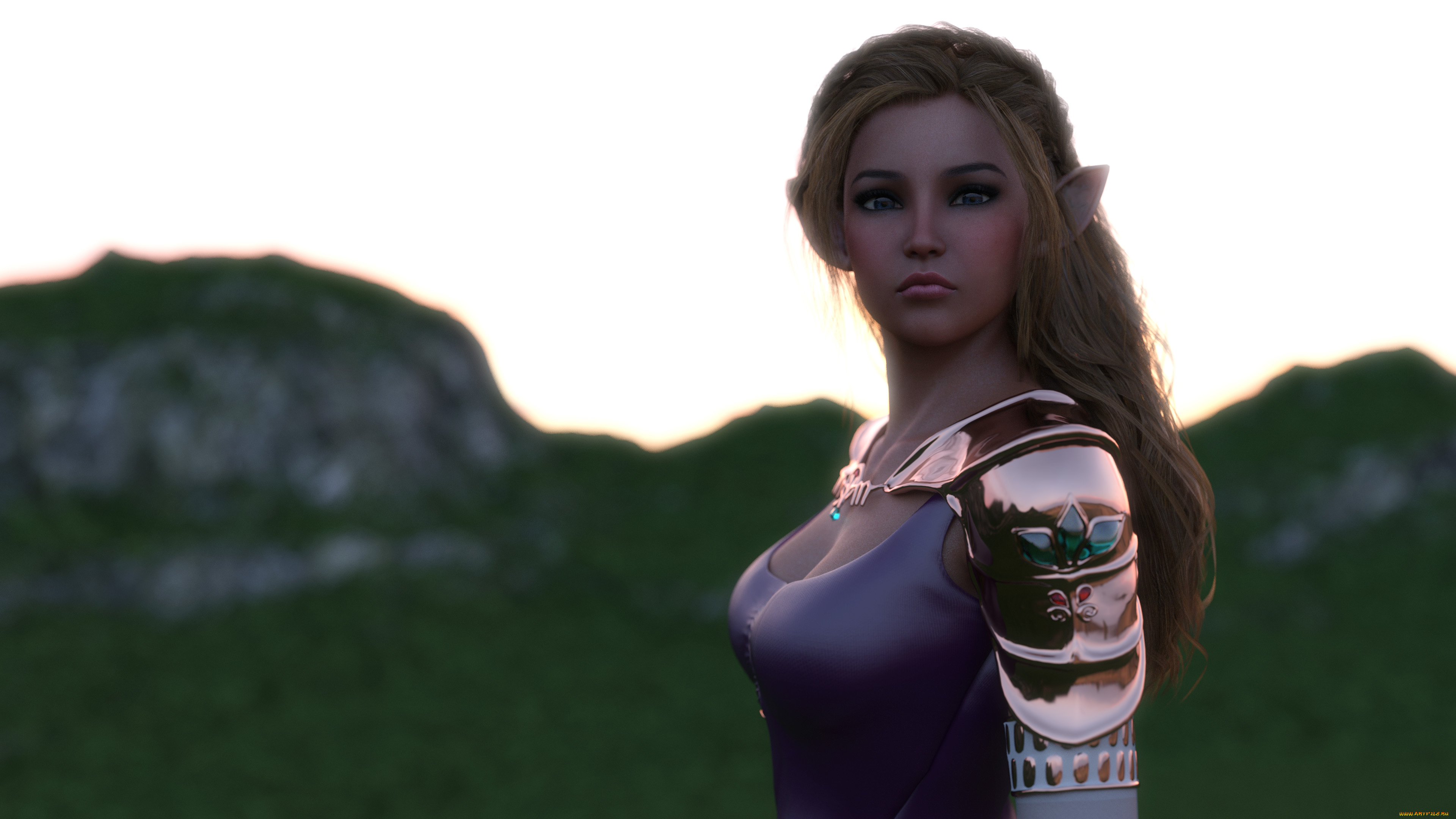 3д, графика, эльфы, , elves, взгляд, эльфийка, фон