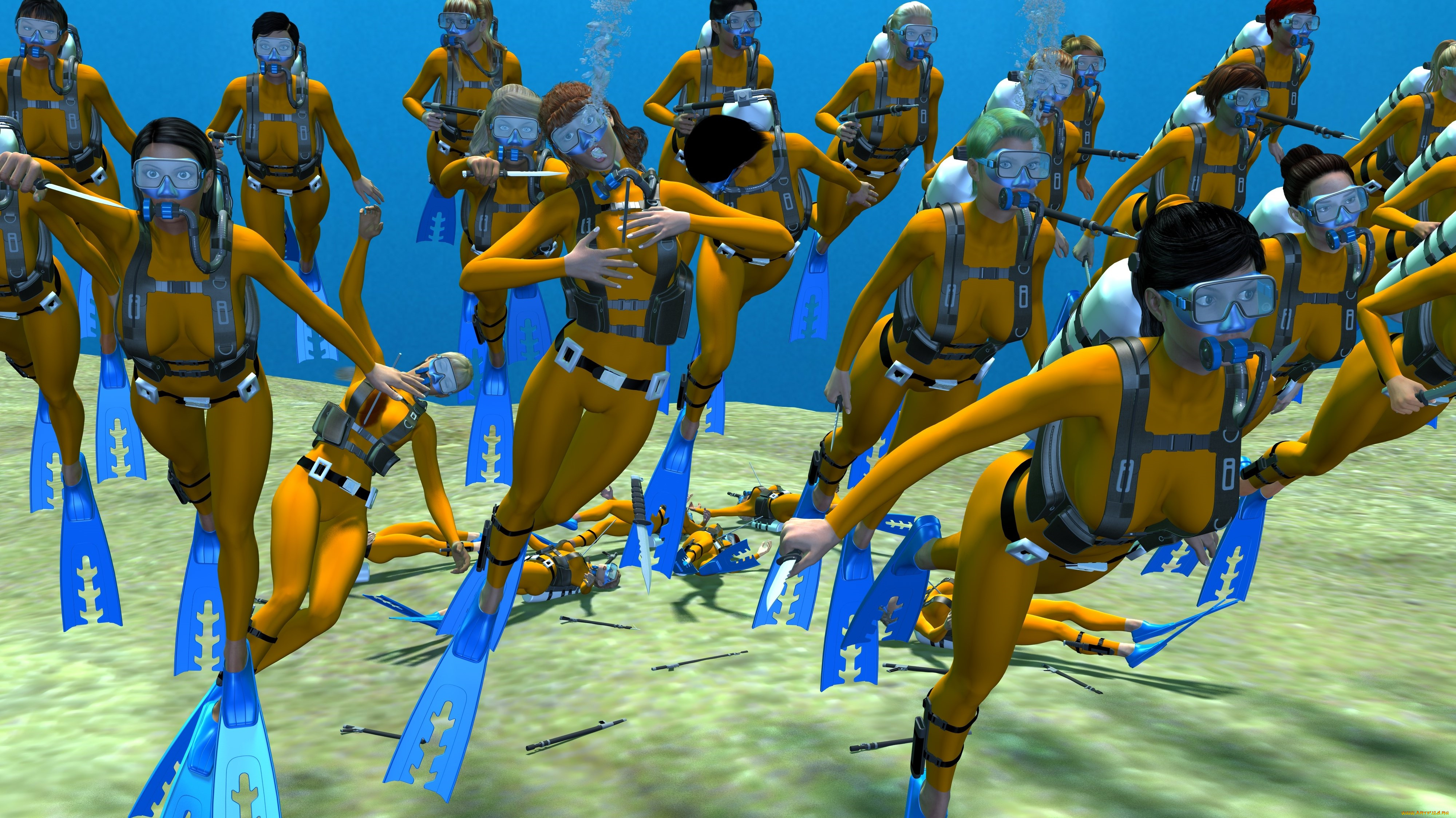 3д, графика, фантазия, , fantasy, море, фон, оружие, взгляд, девушки