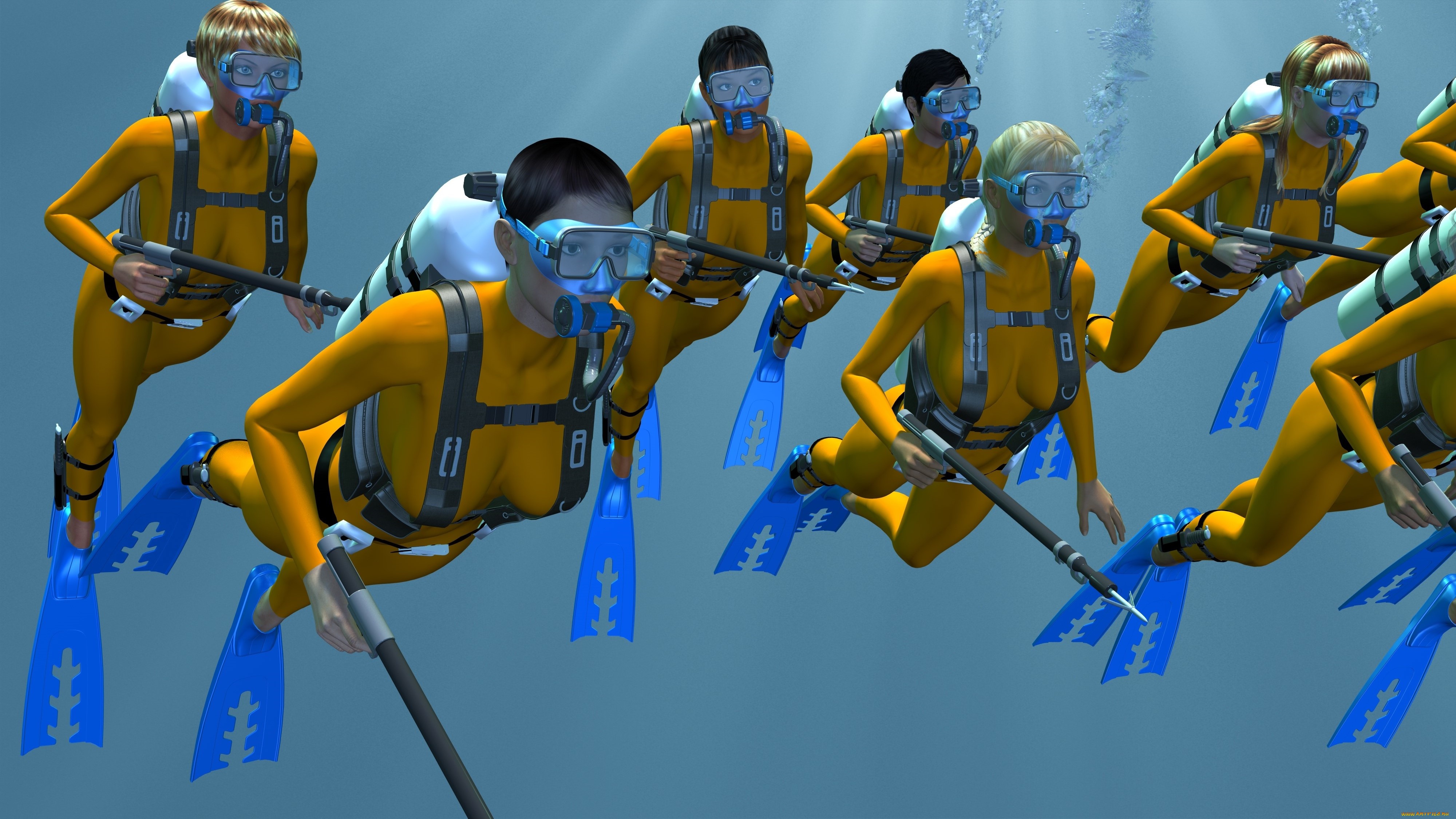 3д, графика, фантазия, , fantasy, взгляд, оружие, фон, море, девушки