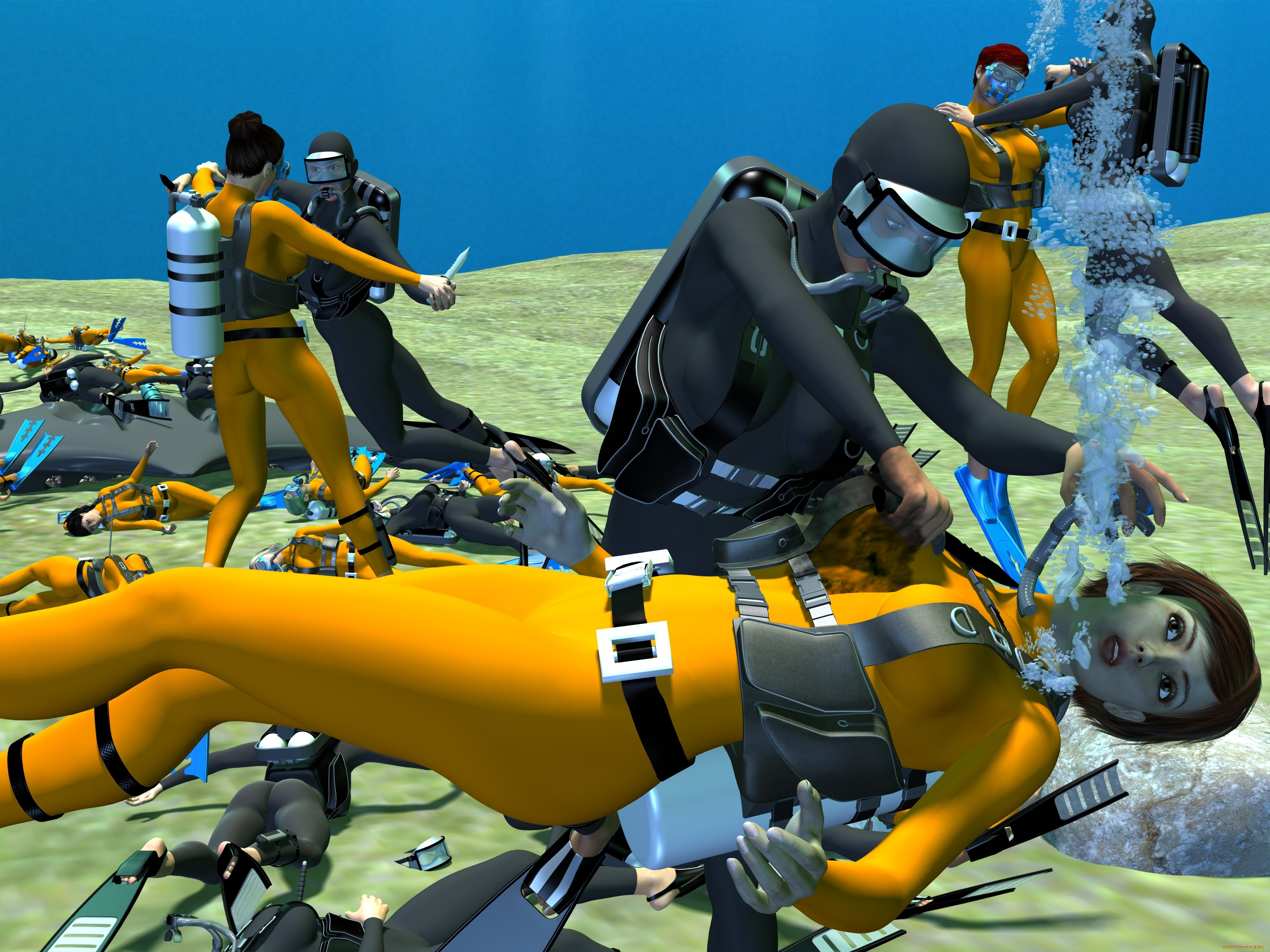 3д, графика, фантазия, , fantasy, море, оружие, девушки, взгляд, фон