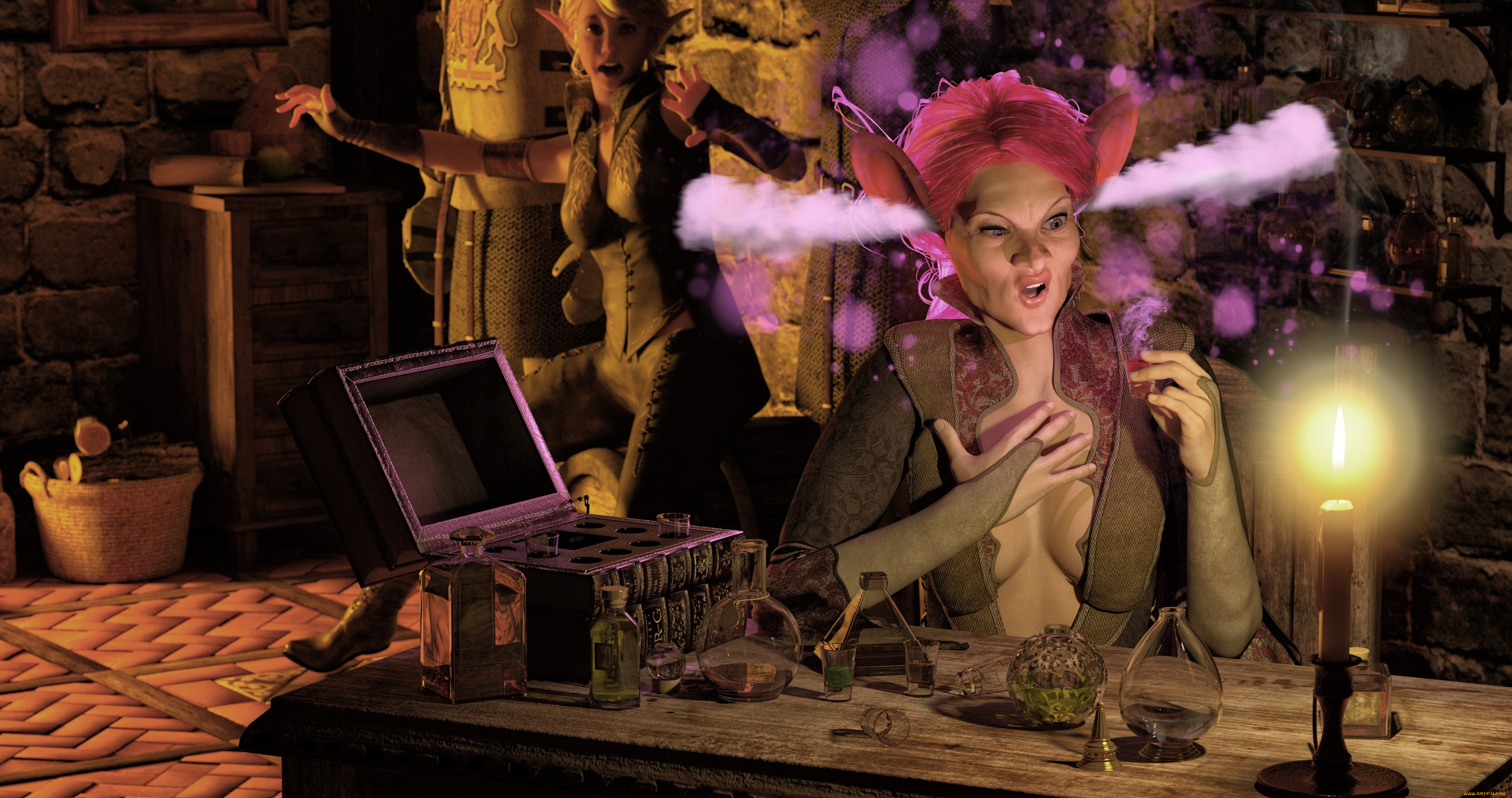 3д, графика, фантазия, , fantasy, колдунья, фон, взгляд, эльфийка