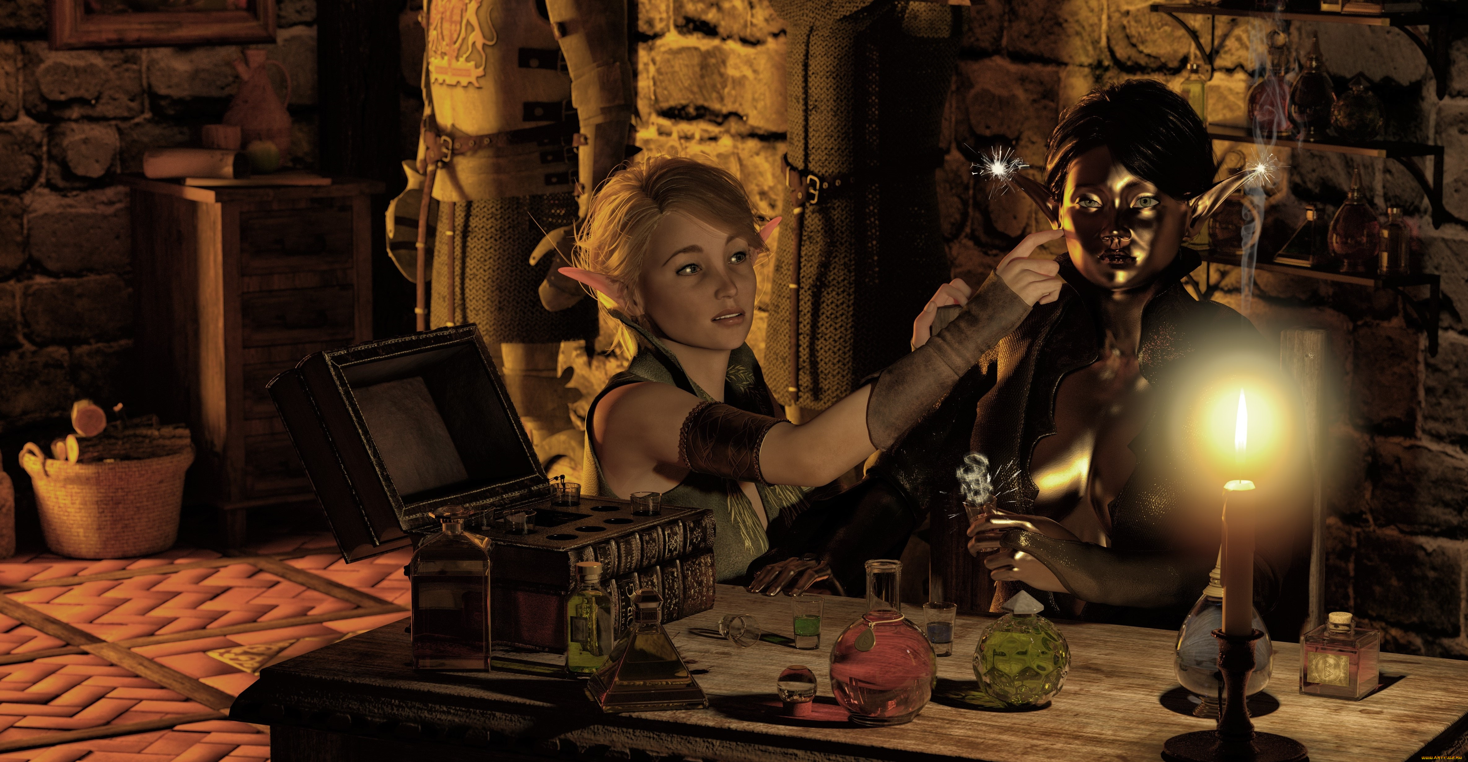 3д, графика, фантазия, , fantasy, эльфийка, взгляд, фон, колдунья