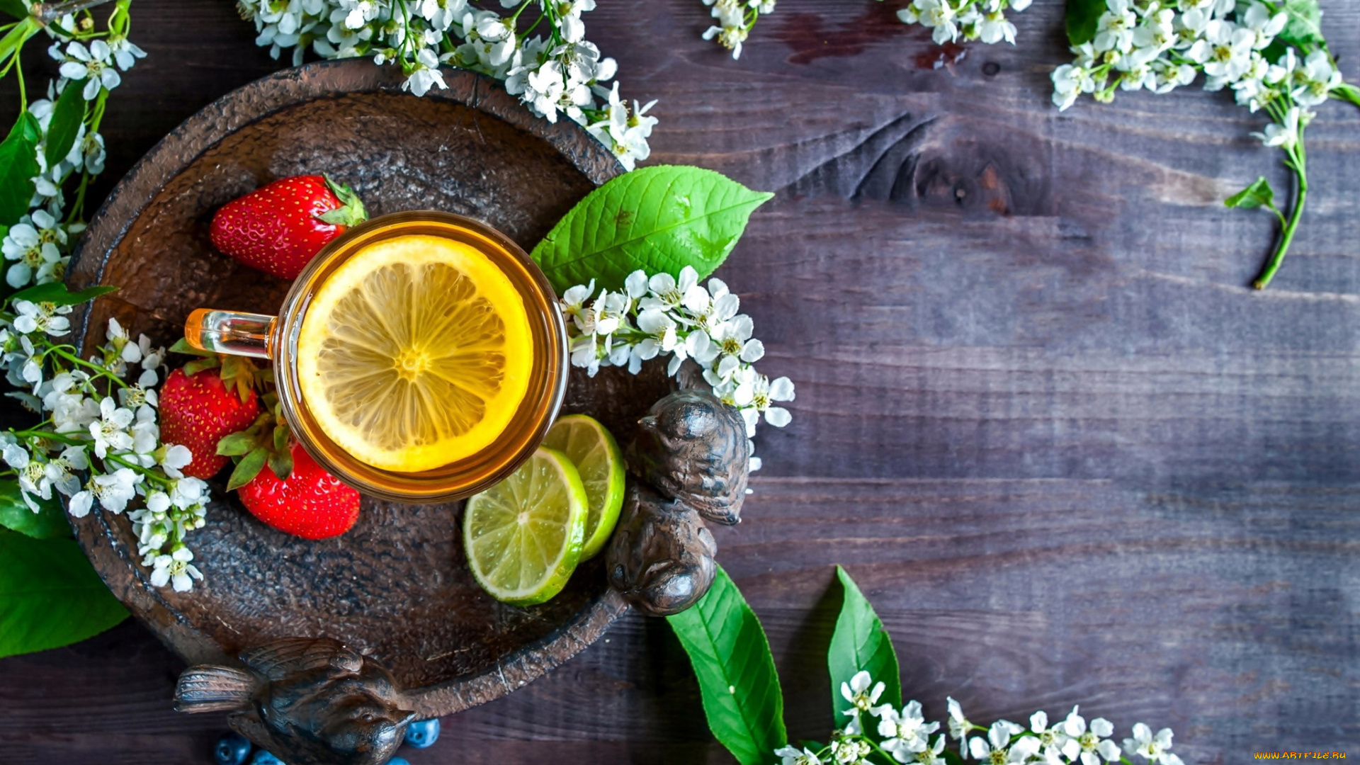 еда, напитки, , Чай, черемуха, клубника, чай, лимон
