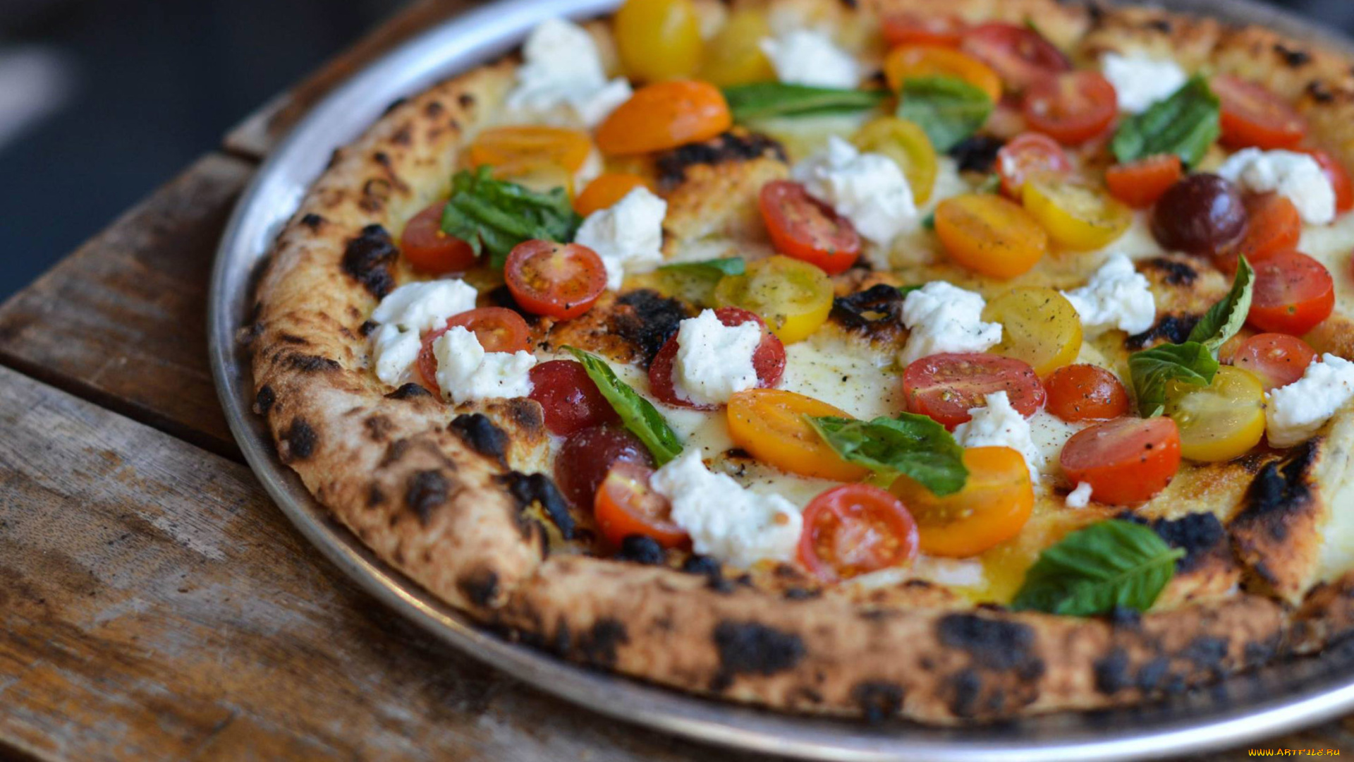 еда, пицца, базилик, помидоры