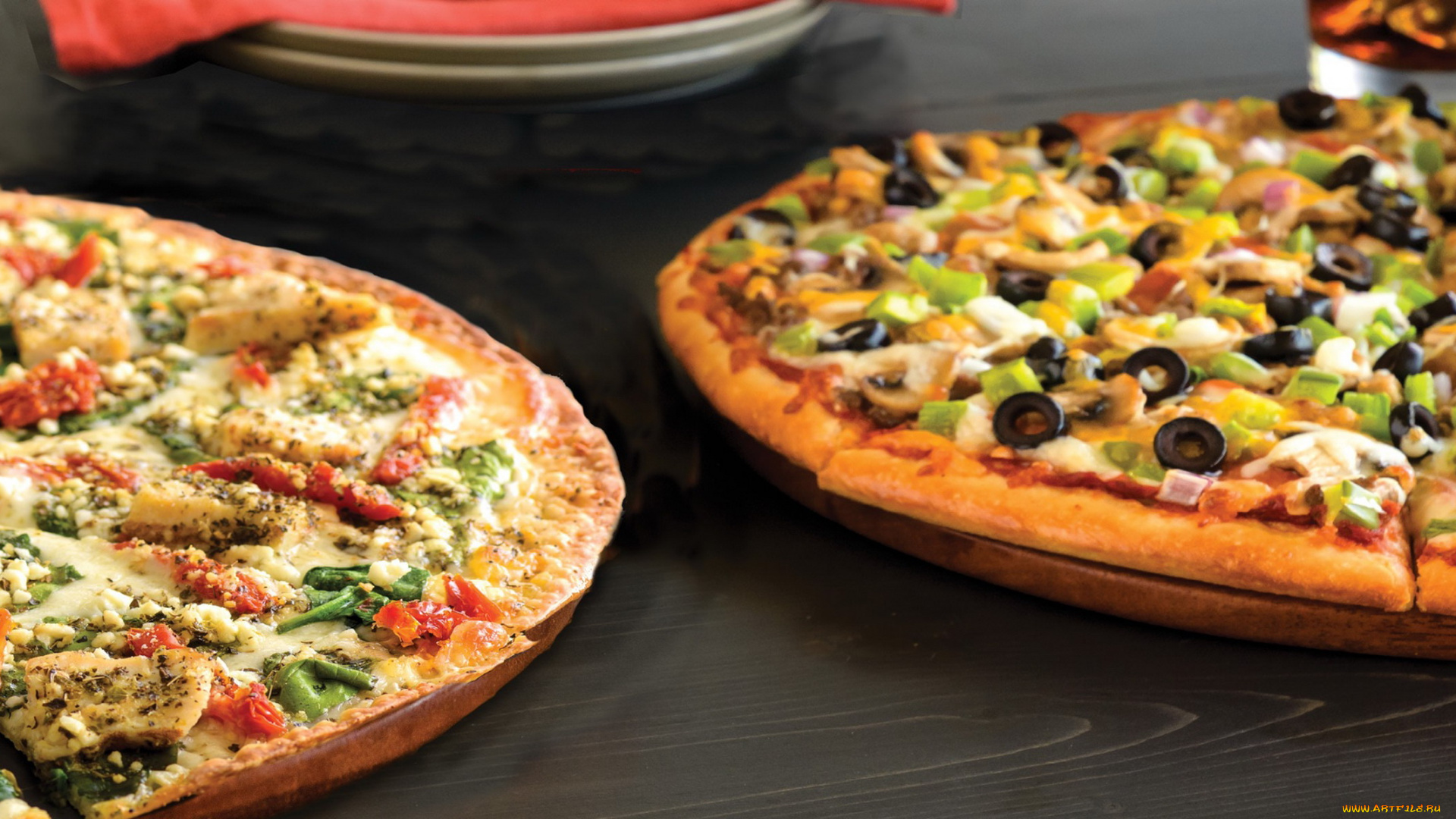 еда, пицца, маслины, колбаса