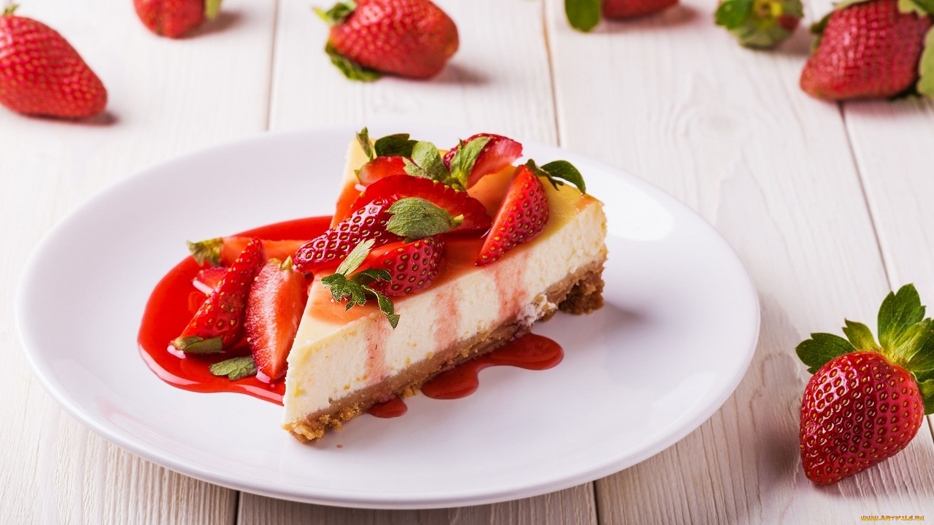 еда, торты, клубника, чизкейк