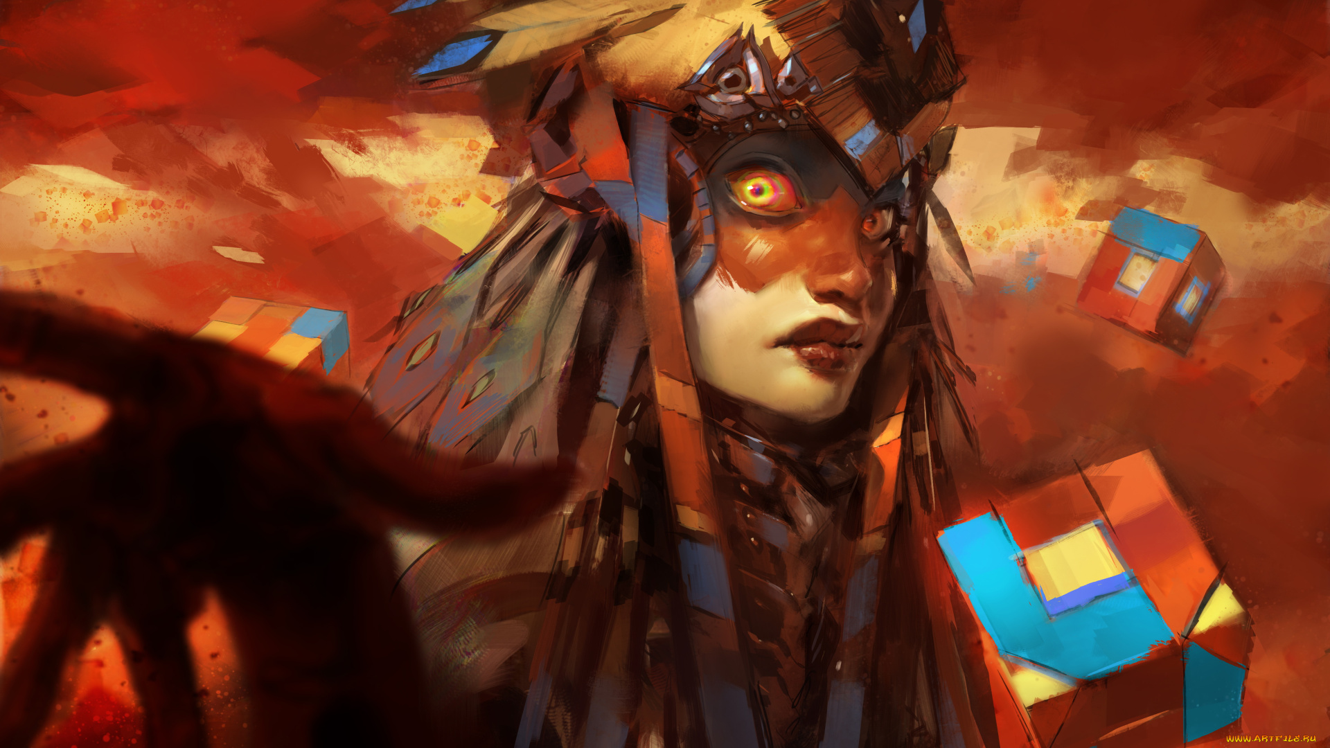 фэнтези, девушки, девушка, фон, взгляд, кубик