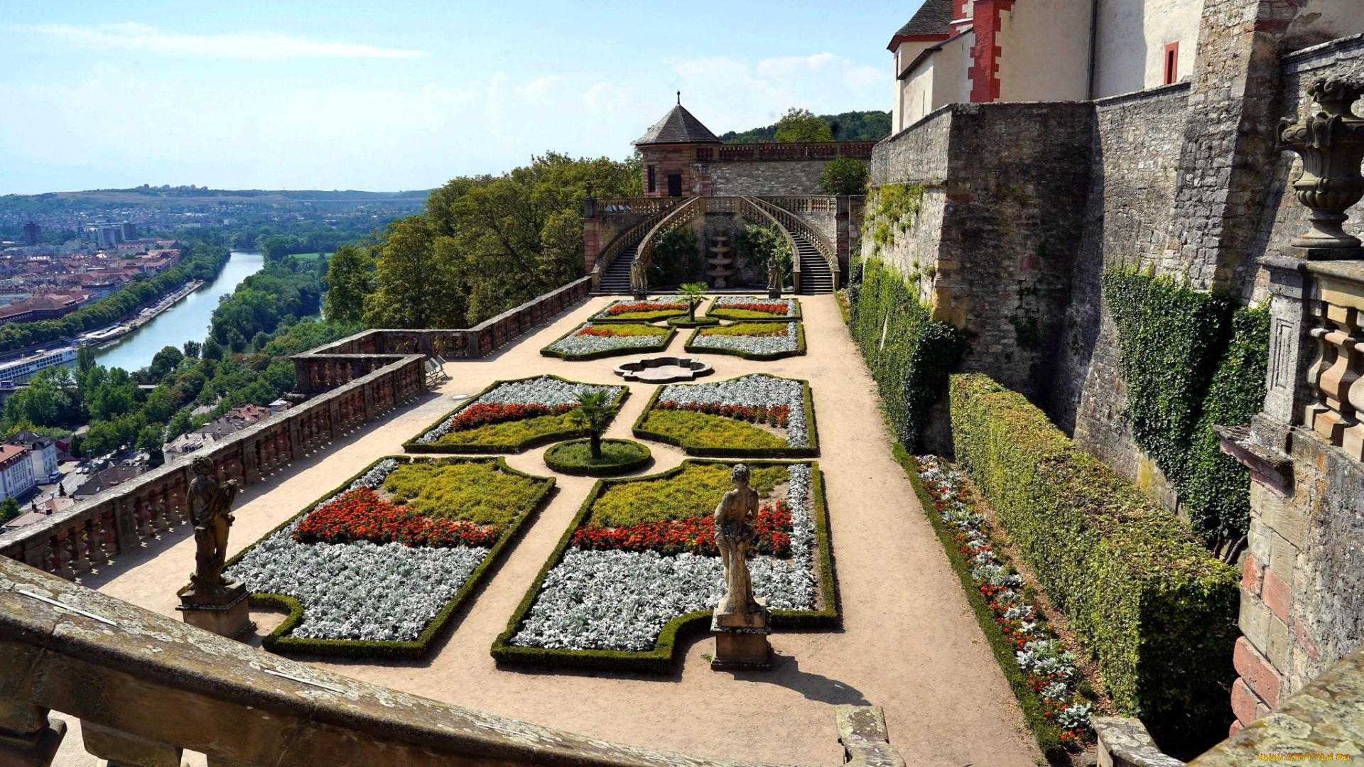 города, -, панорамы, клумбы, парк, река