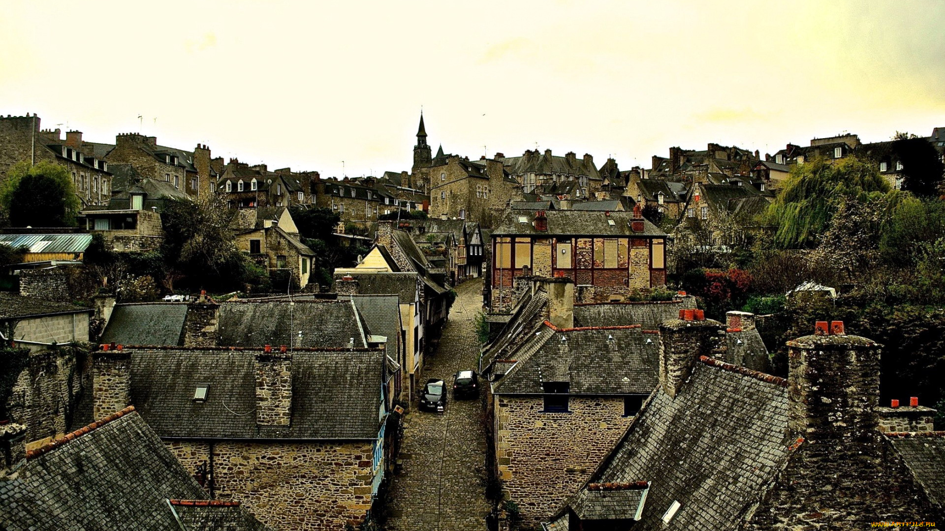 города, крепость, мон-сен-мишель, , франция, дома, улица