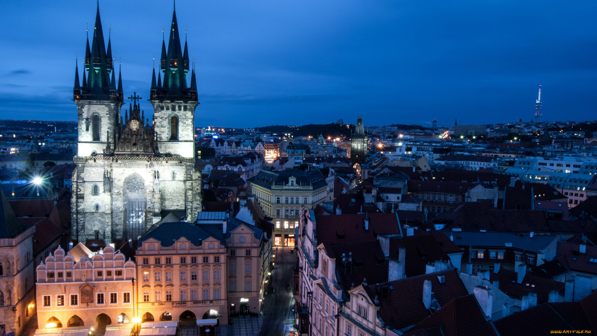 города, прага, , Чехия, башня, панорама