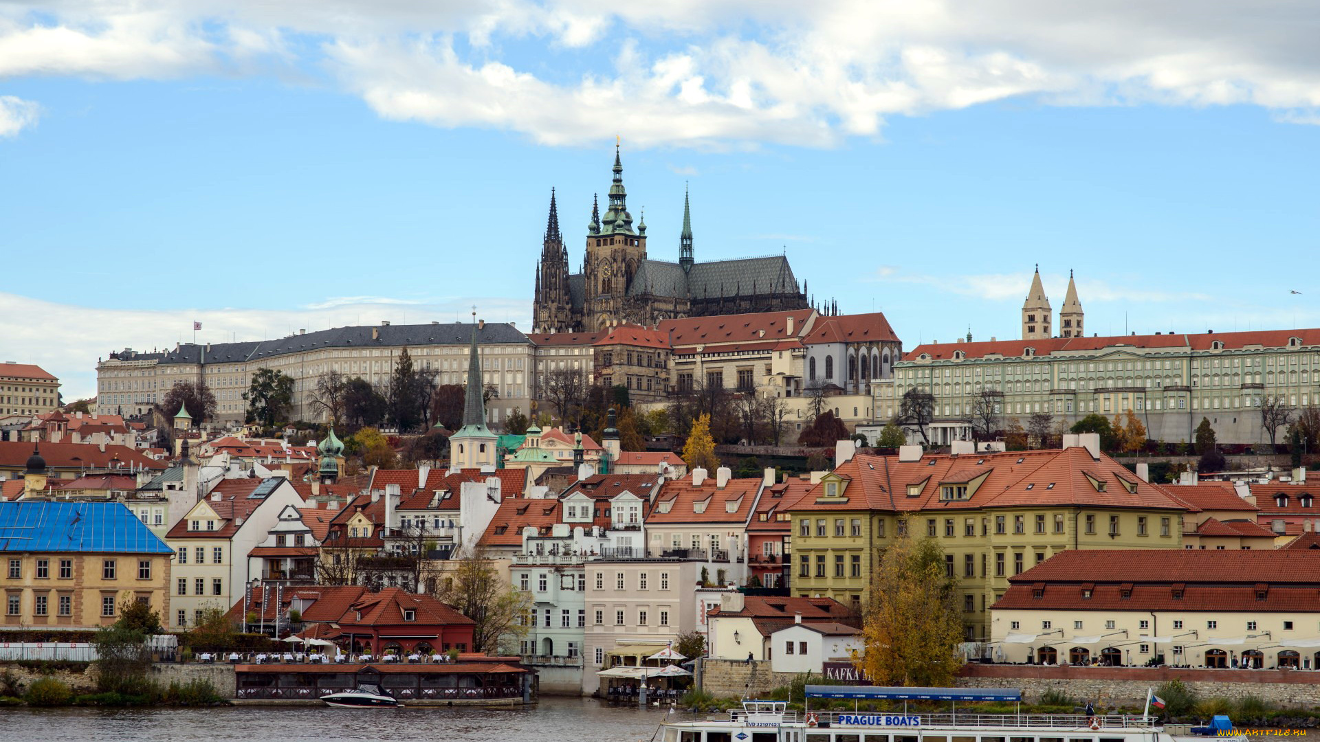 города, прага, , Чехия, теплоход, влтава, река