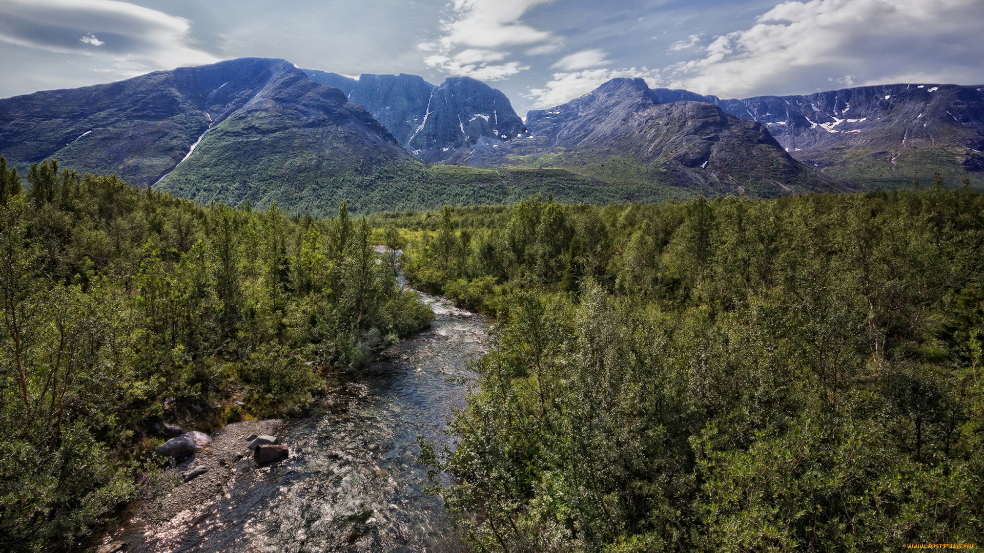 хибины, природа, горы, россия, скалы, лес, речка