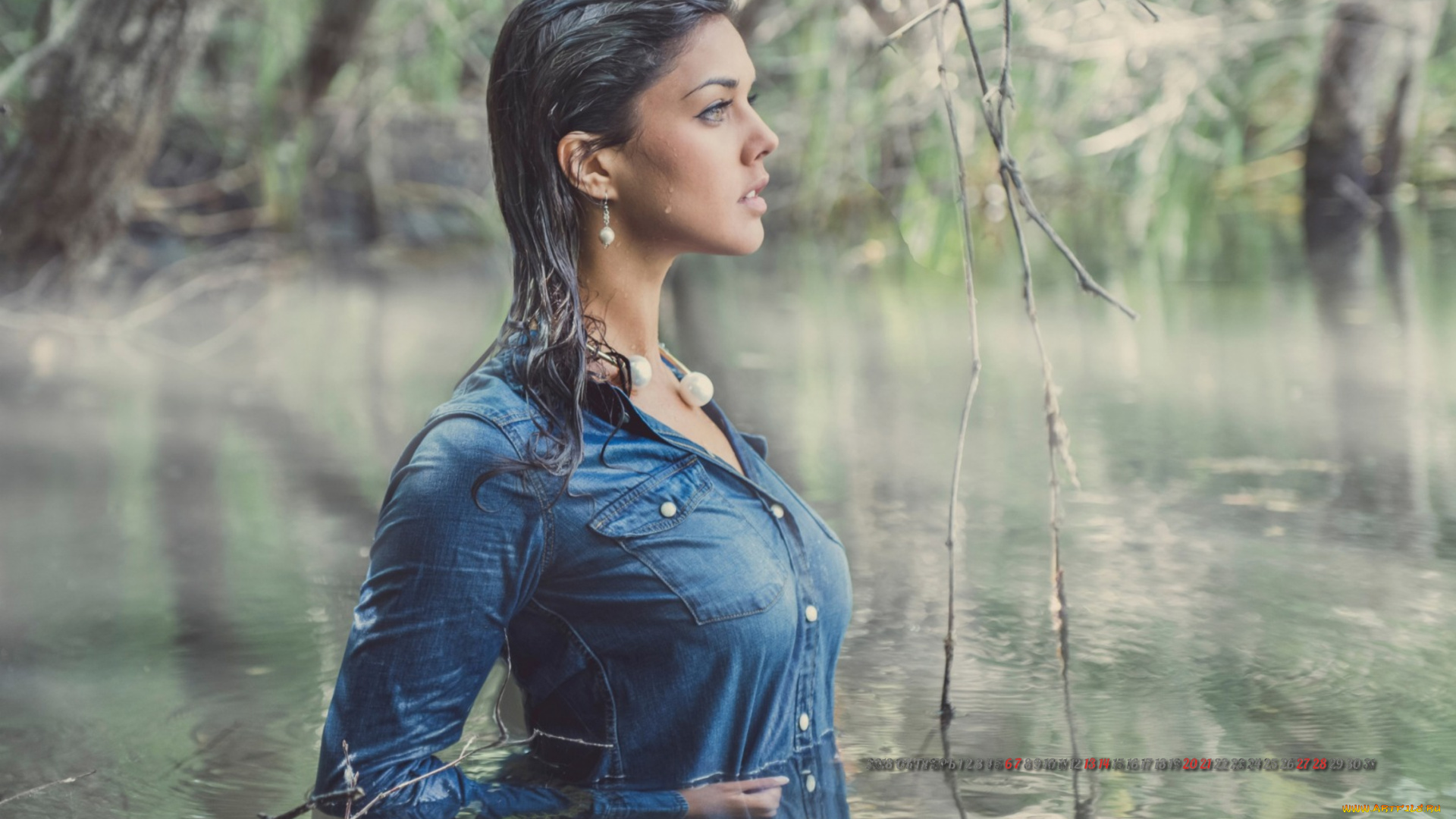 календари, девушки, профиль, вода