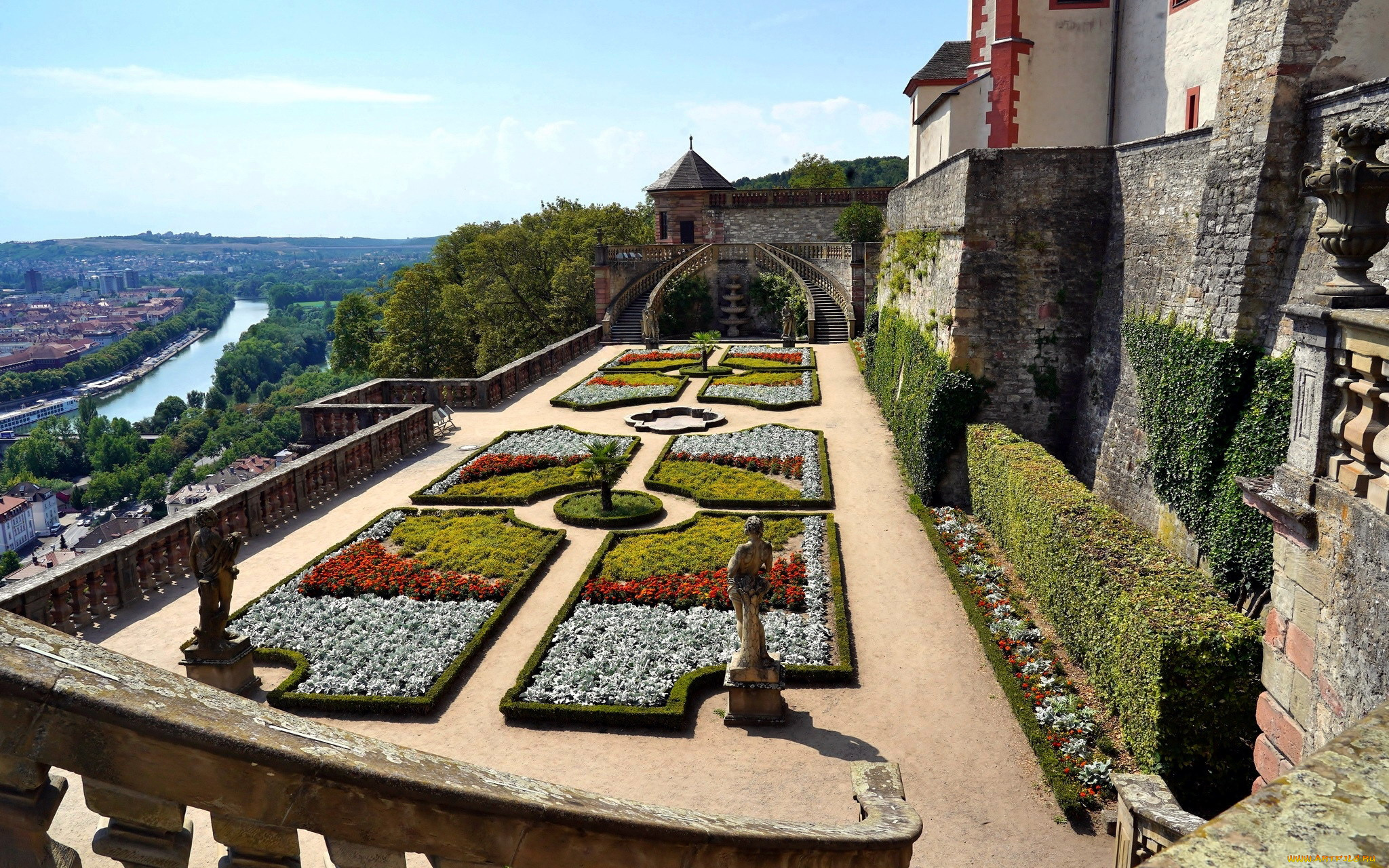 города, -, панорамы, клумбы, парк, река