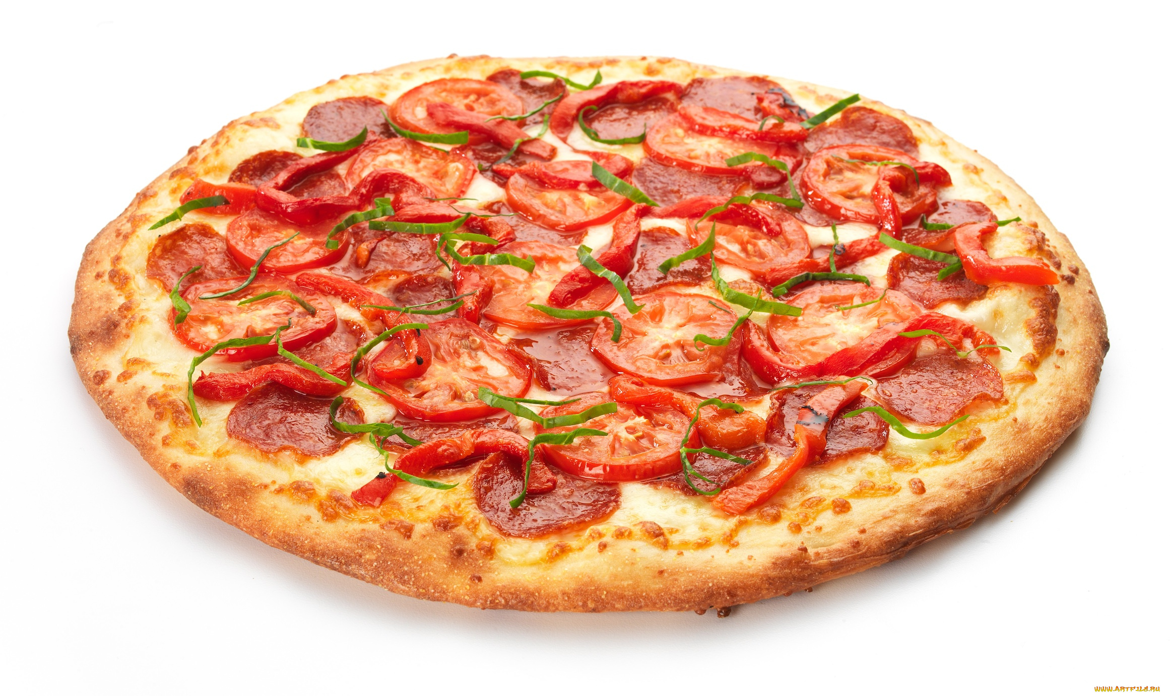 еда, пицца, помидоры, сыр, колбаса