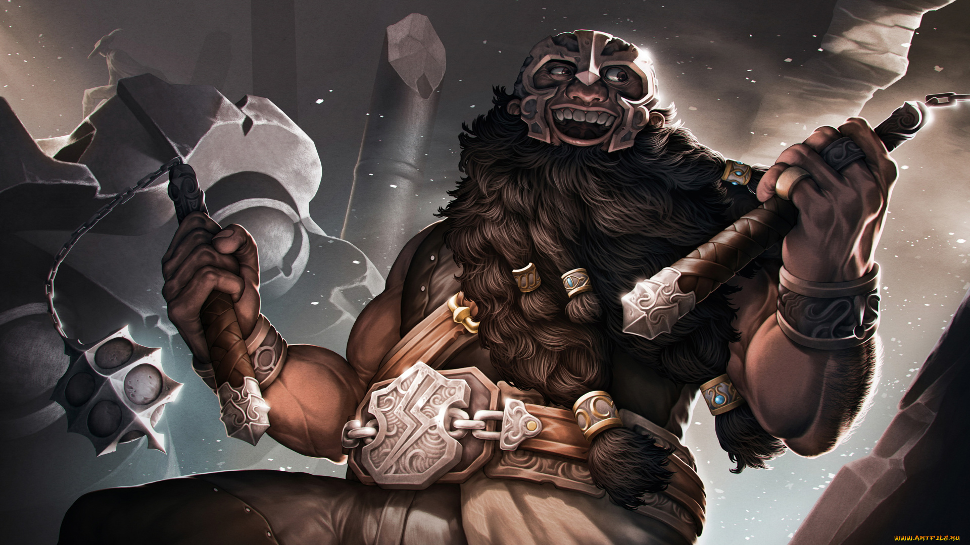 фэнтези, люди, борода, улыбка, фон, мужчина