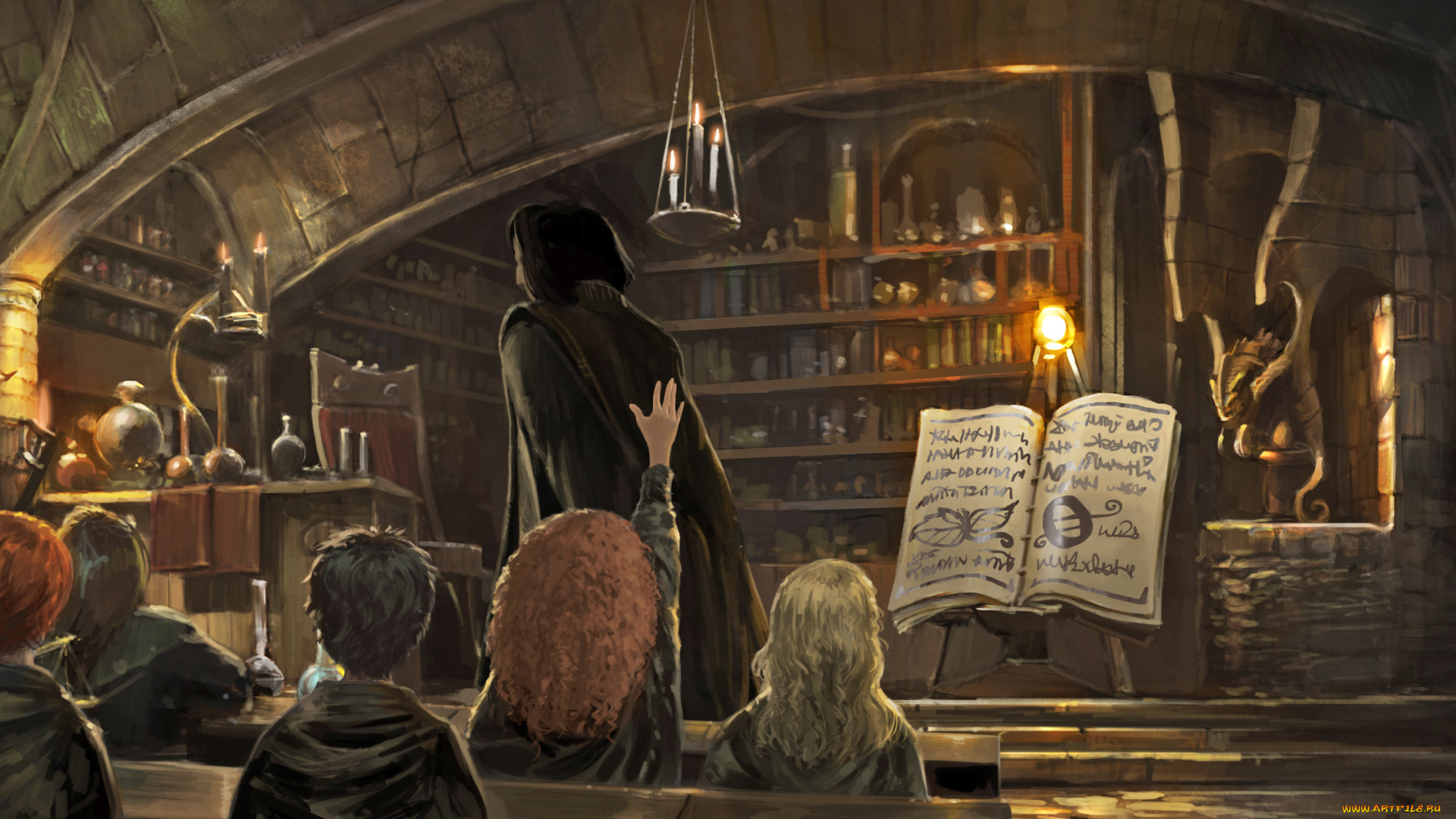 рисованное, кино, волшебники, дети, кабинет, северус, снейп, зельеварение