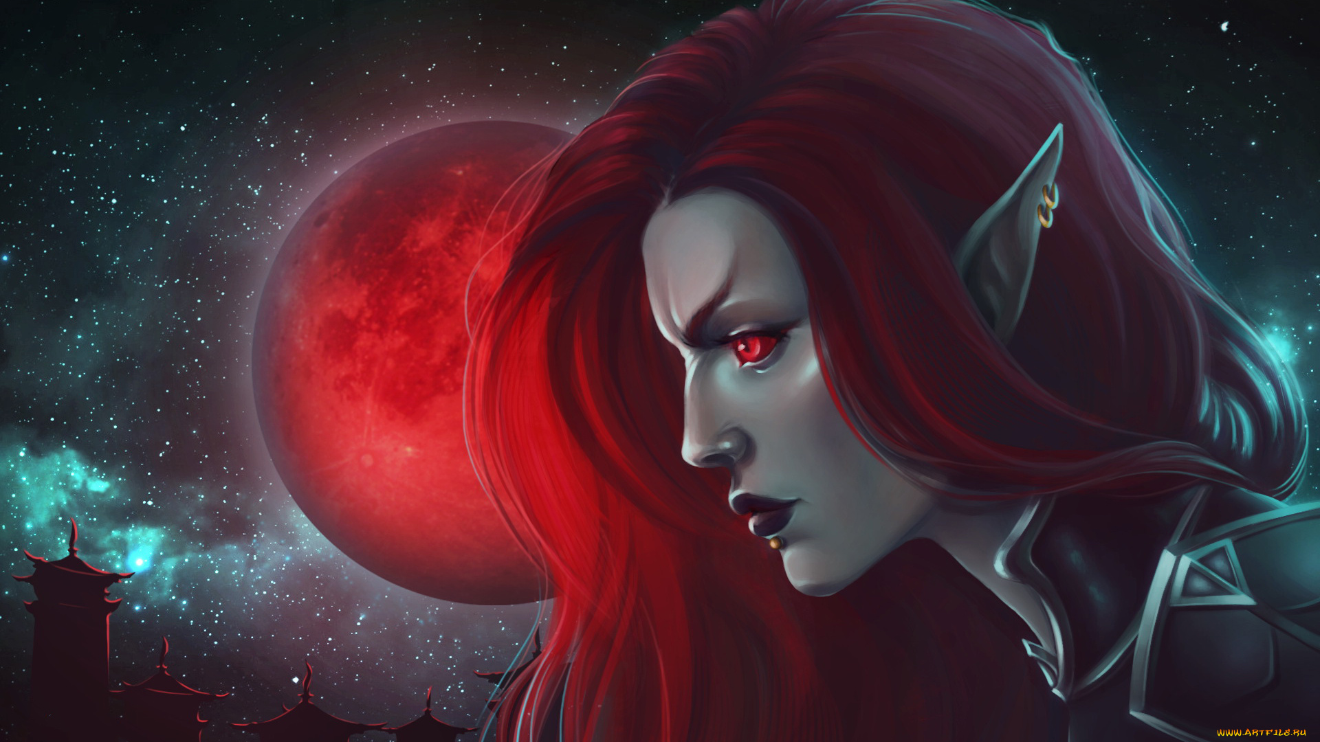 видео, игры, the, elder, scrolls, online, луна, фон, девушка