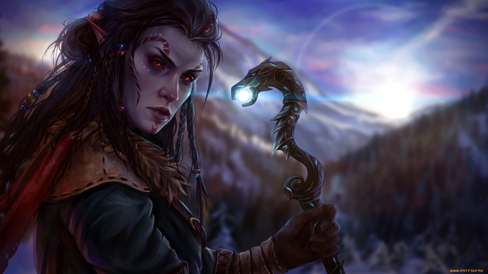 видео, игры, the, elder, scrolls, online, посох, взгляд, фон, девушка