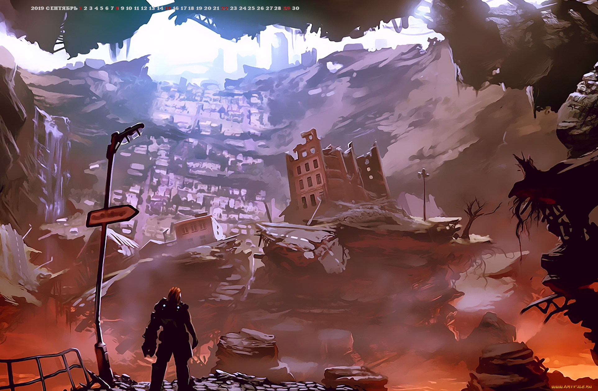 календари, фэнтези, 2019, calendar, разрушение, катастрофа, здание, человек