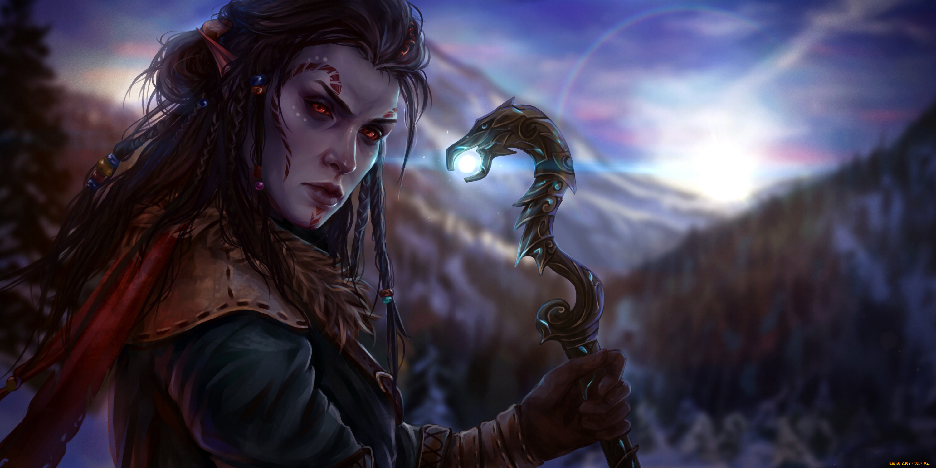 видео, игры, the, elder, scrolls, online, посох, взгляд, фон, девушка