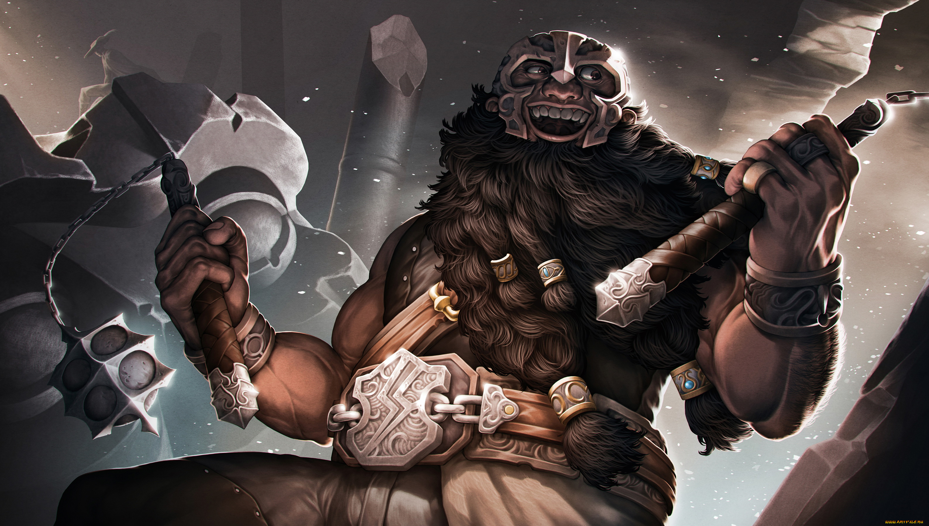 фэнтези, люди, борода, улыбка, фон, мужчина