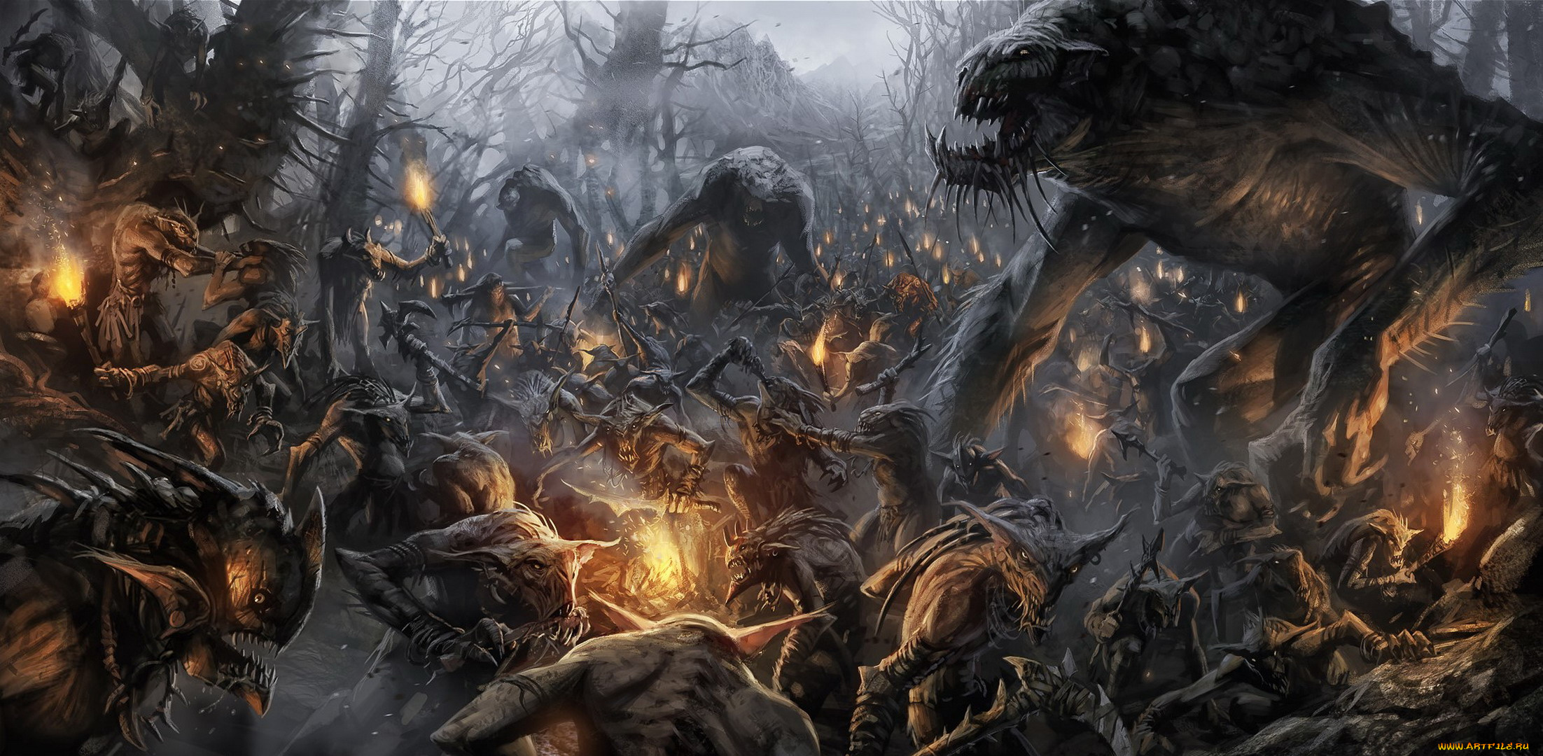 видео, игры, middle-earth, , shadow, of, mordor, монстры, факелы, лес