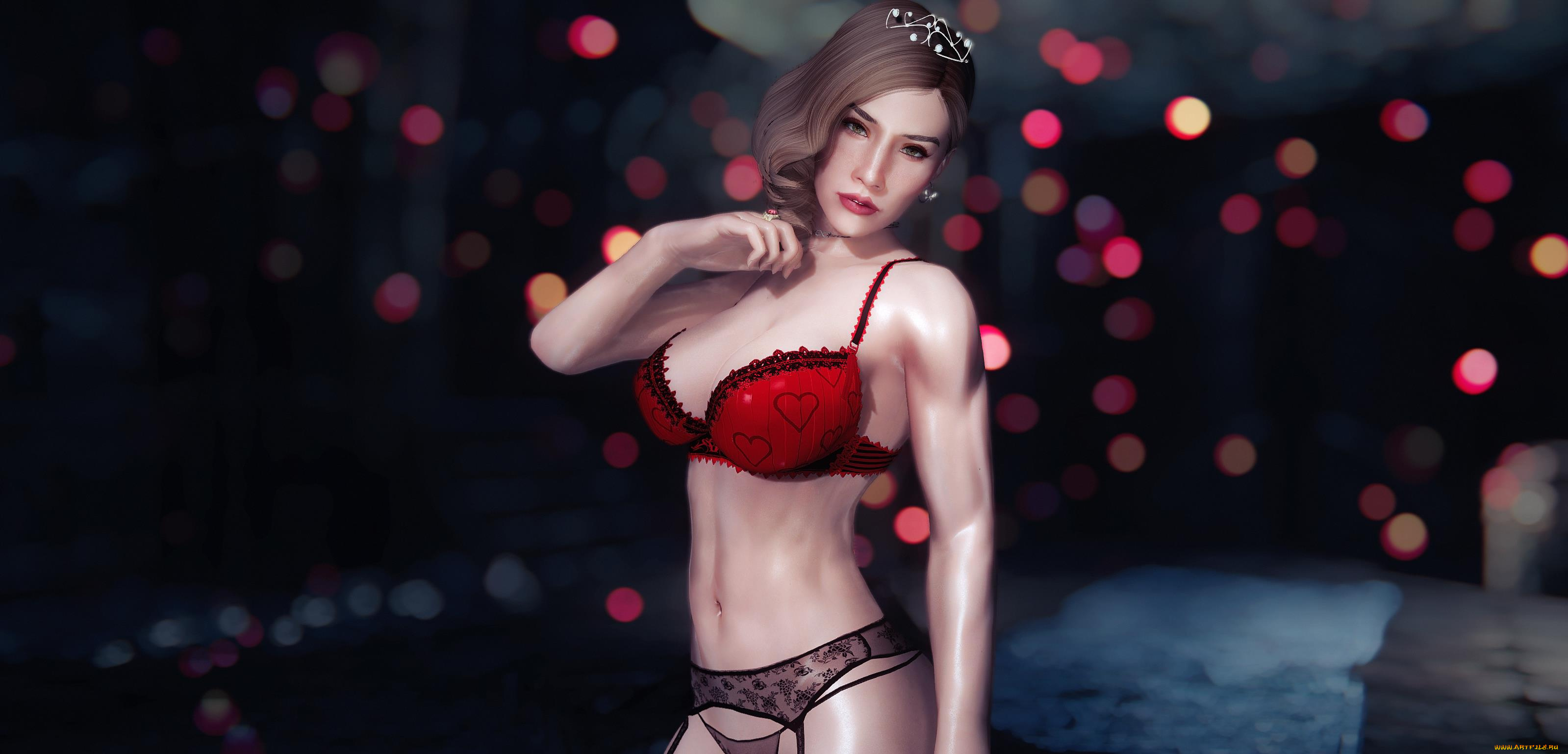 видео, игры, the, elder, scrolls, v, , skyrim, стелла, девушка, белье, корона