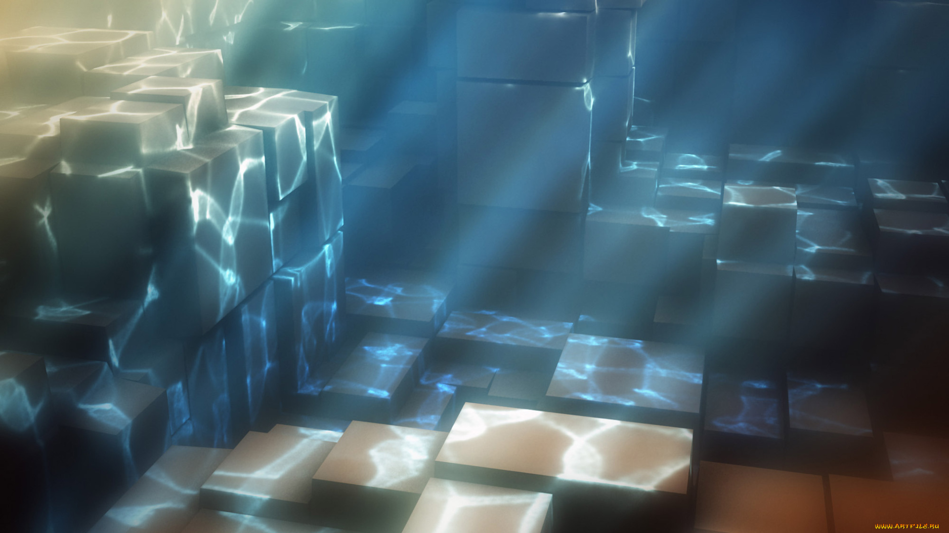 3д, графика, другое, , other, вода, блики, ящики