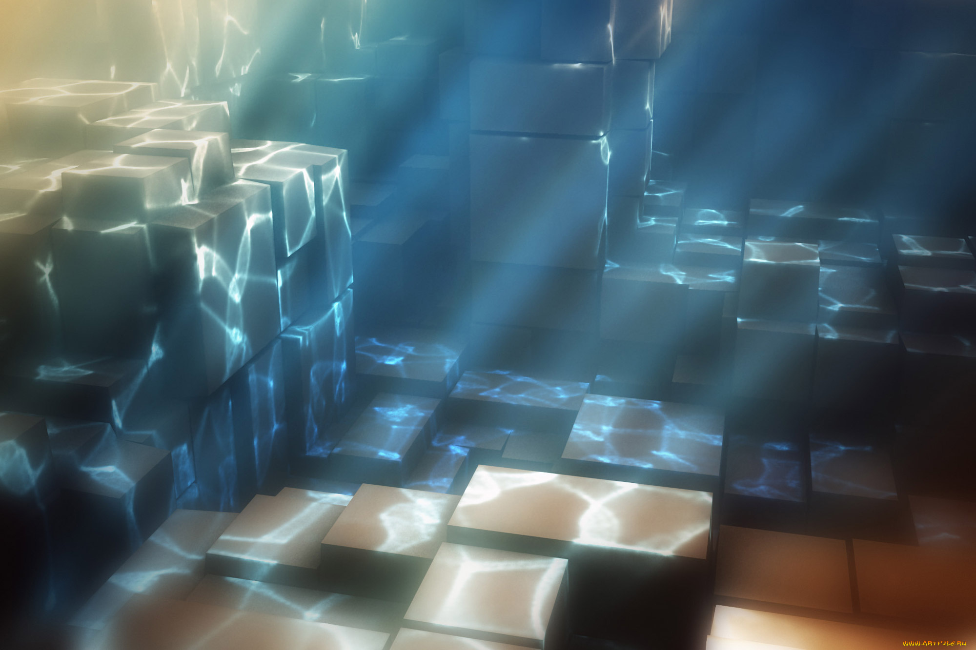 3д, графика, другое, , other, вода, блики, ящики