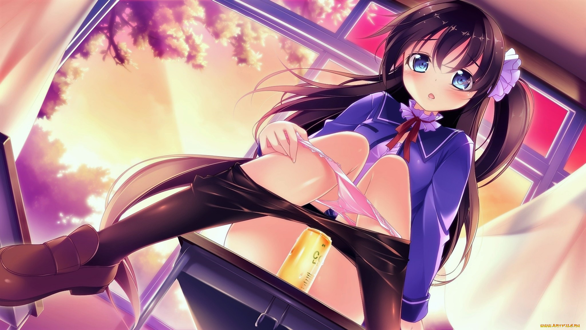 аниме, unknown, , другое, , девочка, блузка, белье, банка