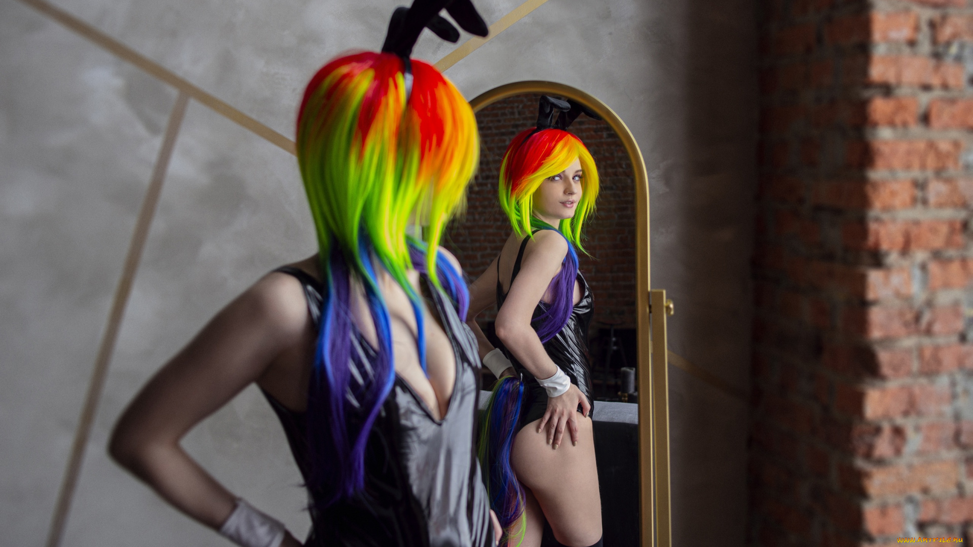 девушки, kirdjava, образ, боди, ушки, зеркало