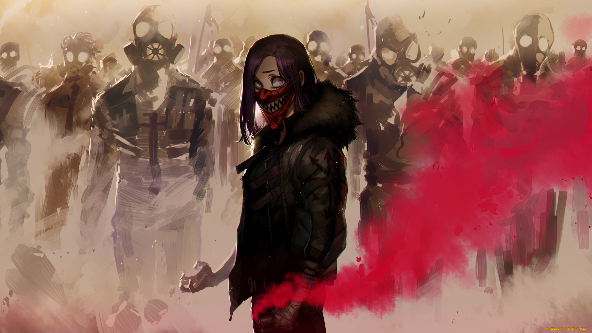 фэнтези, люди, противогазы