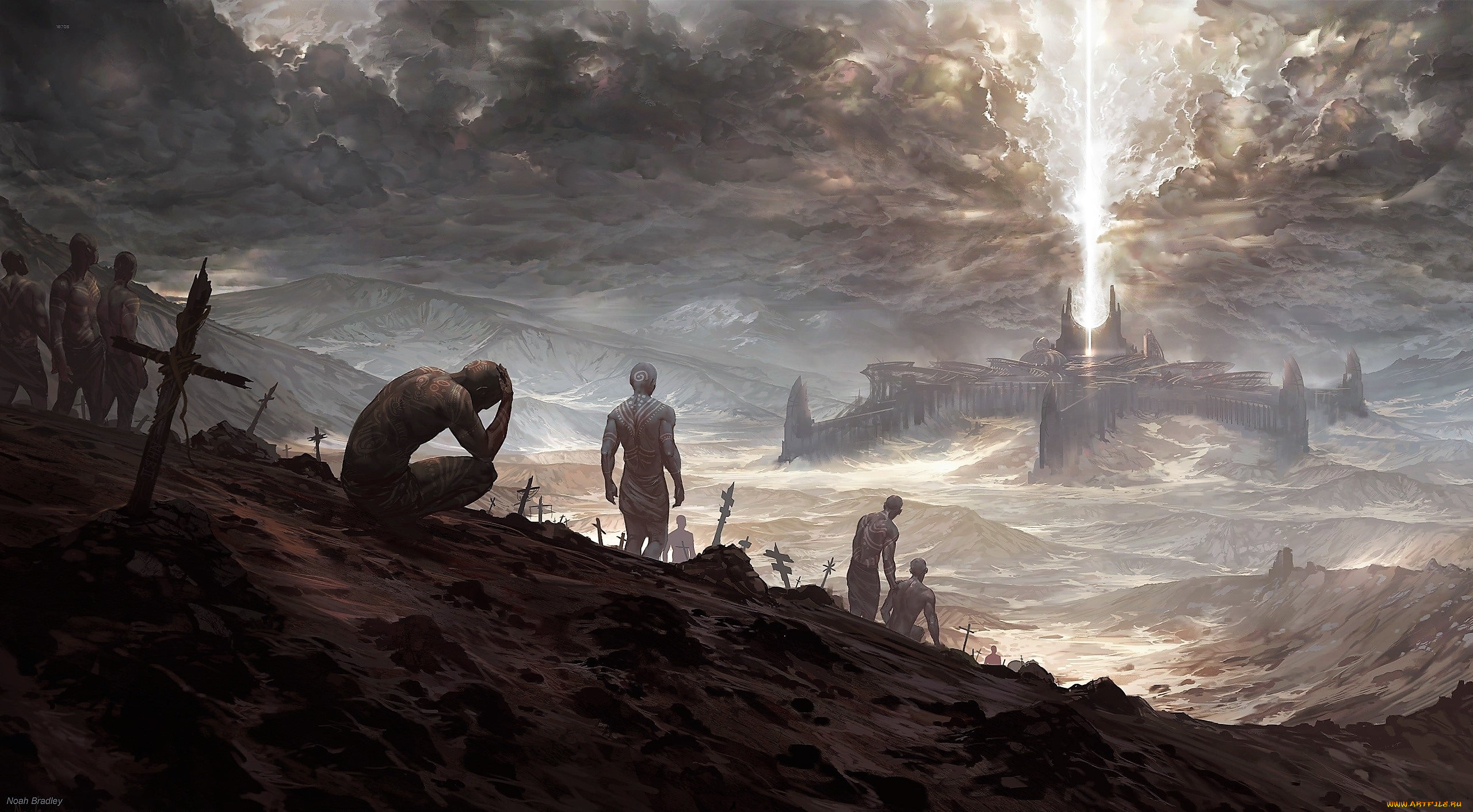 фэнтези, замки, люди, кладбище, замок, свет