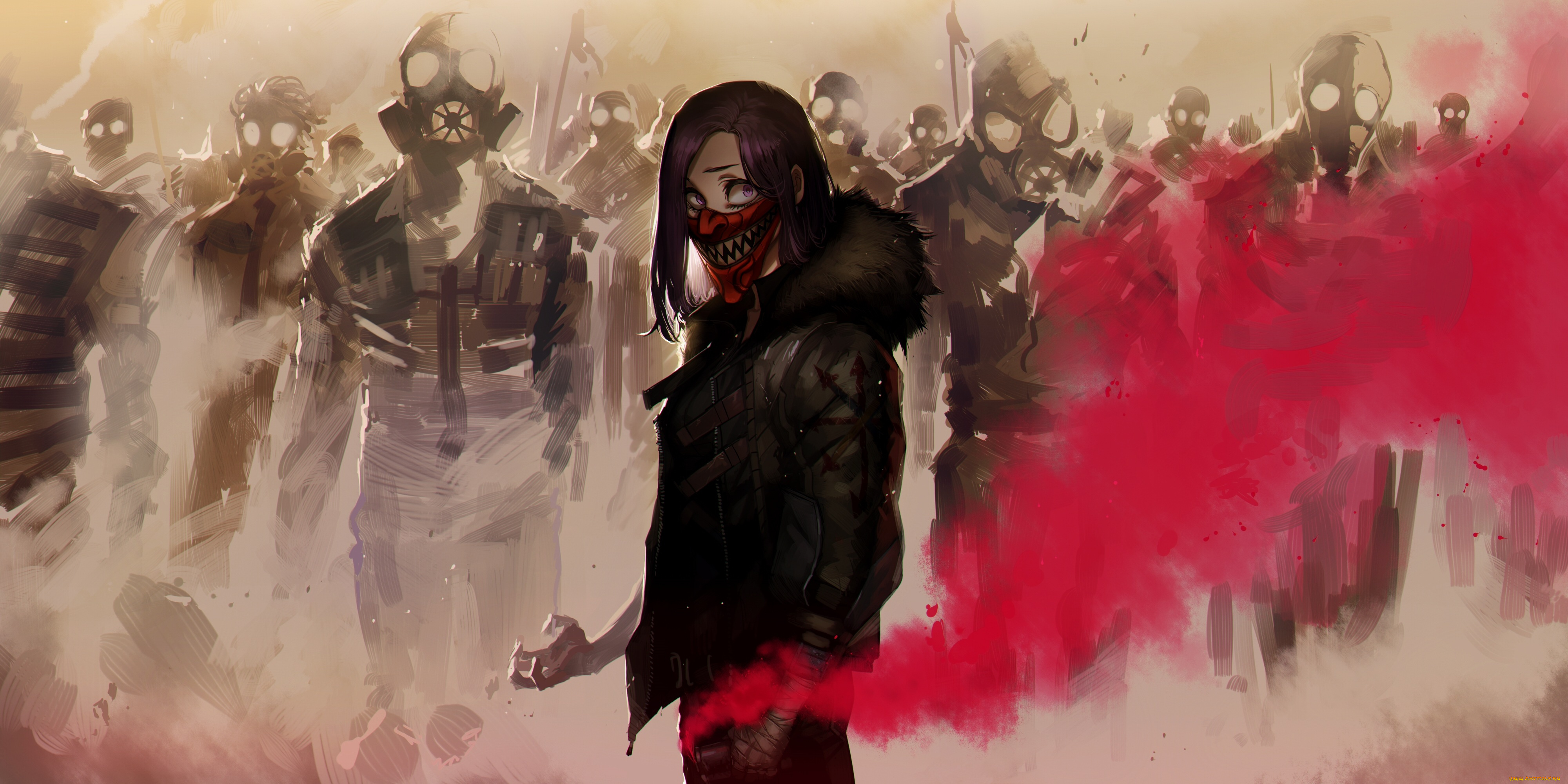 фэнтези, люди, противогазы