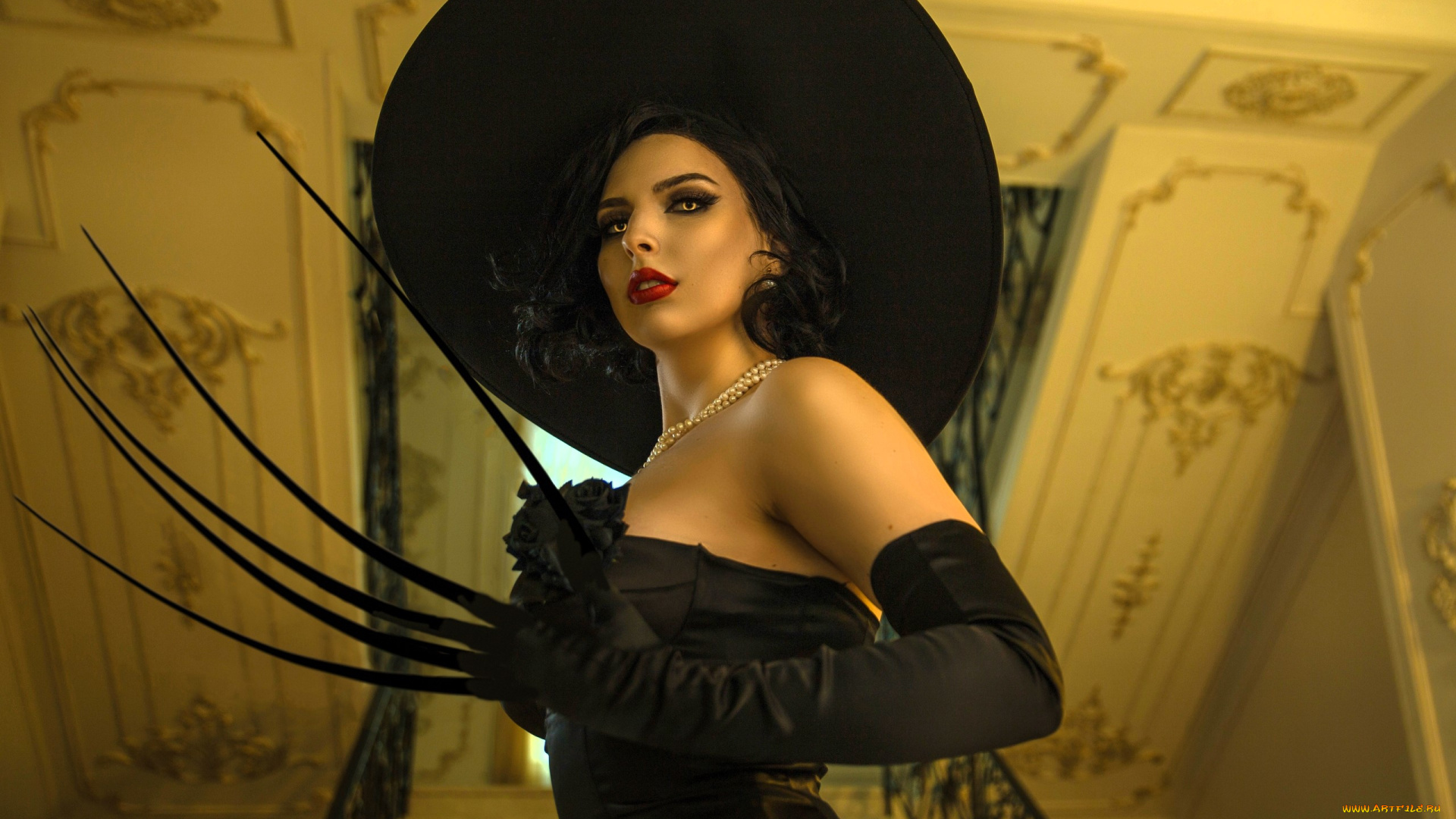 девушки, анастасия, волкова, , svizee, образ, косплей, наряд, шляпа, ожерелье, платье, когти, перчатки, лестница