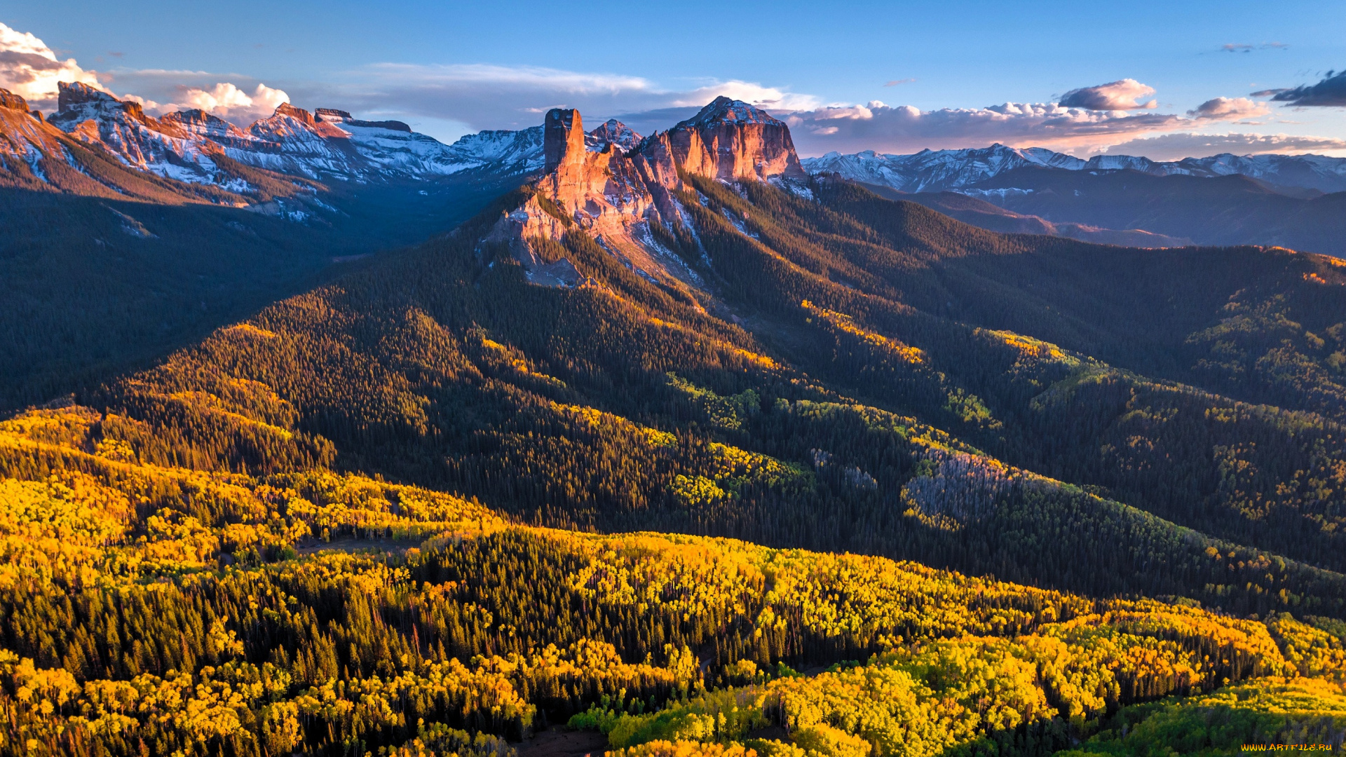 природа, горы, облака, лес, осень